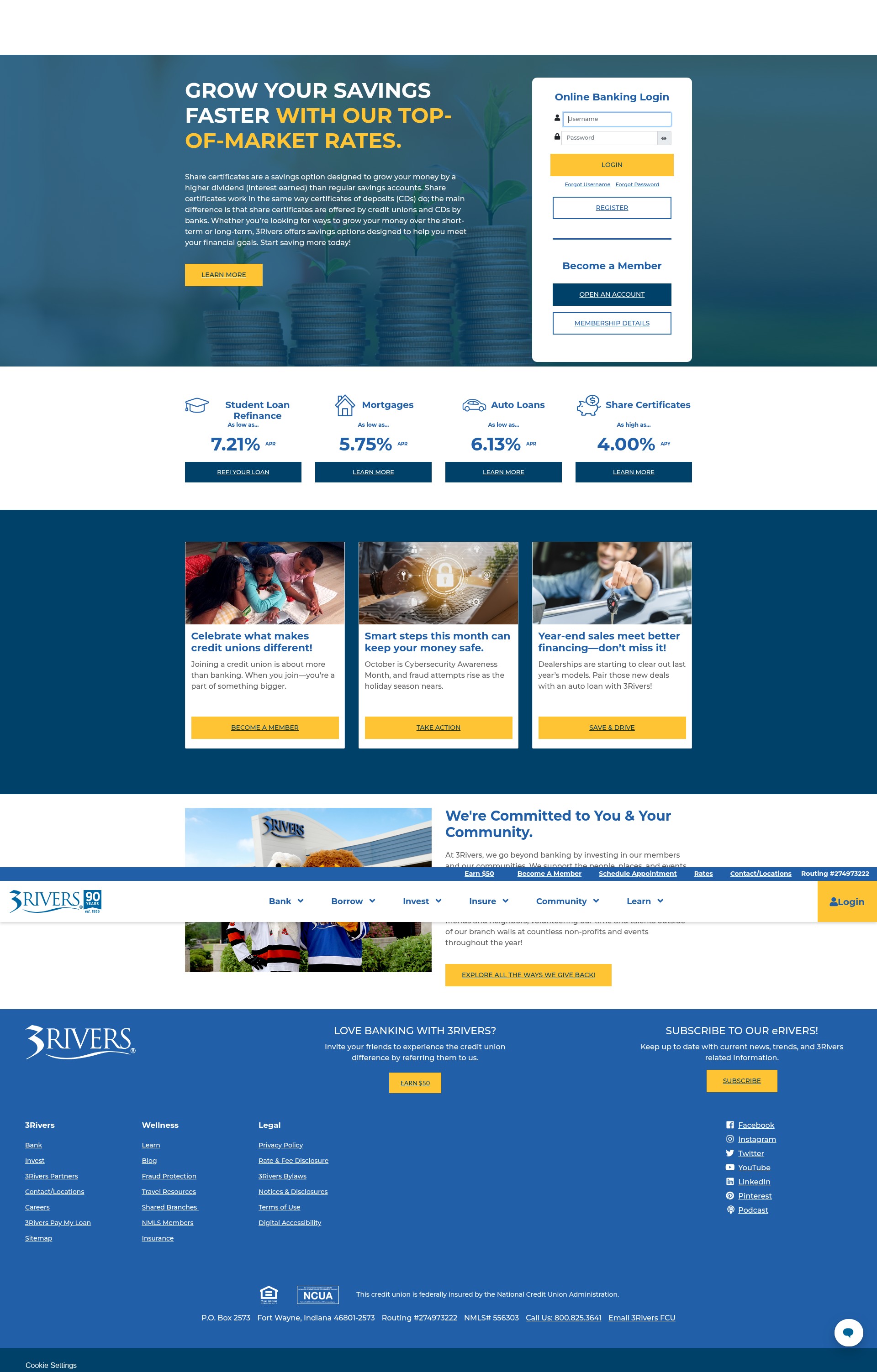 Screenshot of 3riversfcu.org