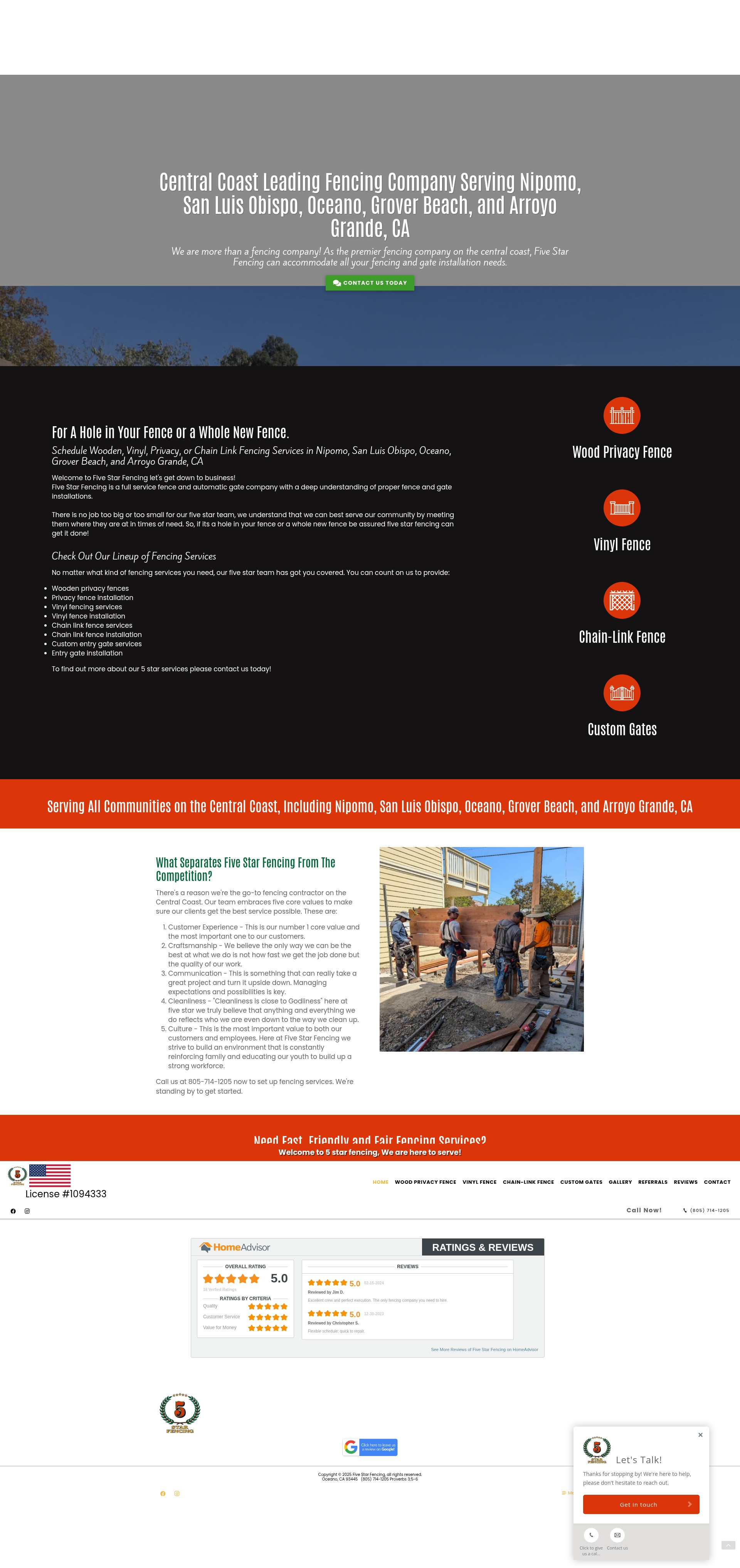 Screenshot of 5starfencingslo.com