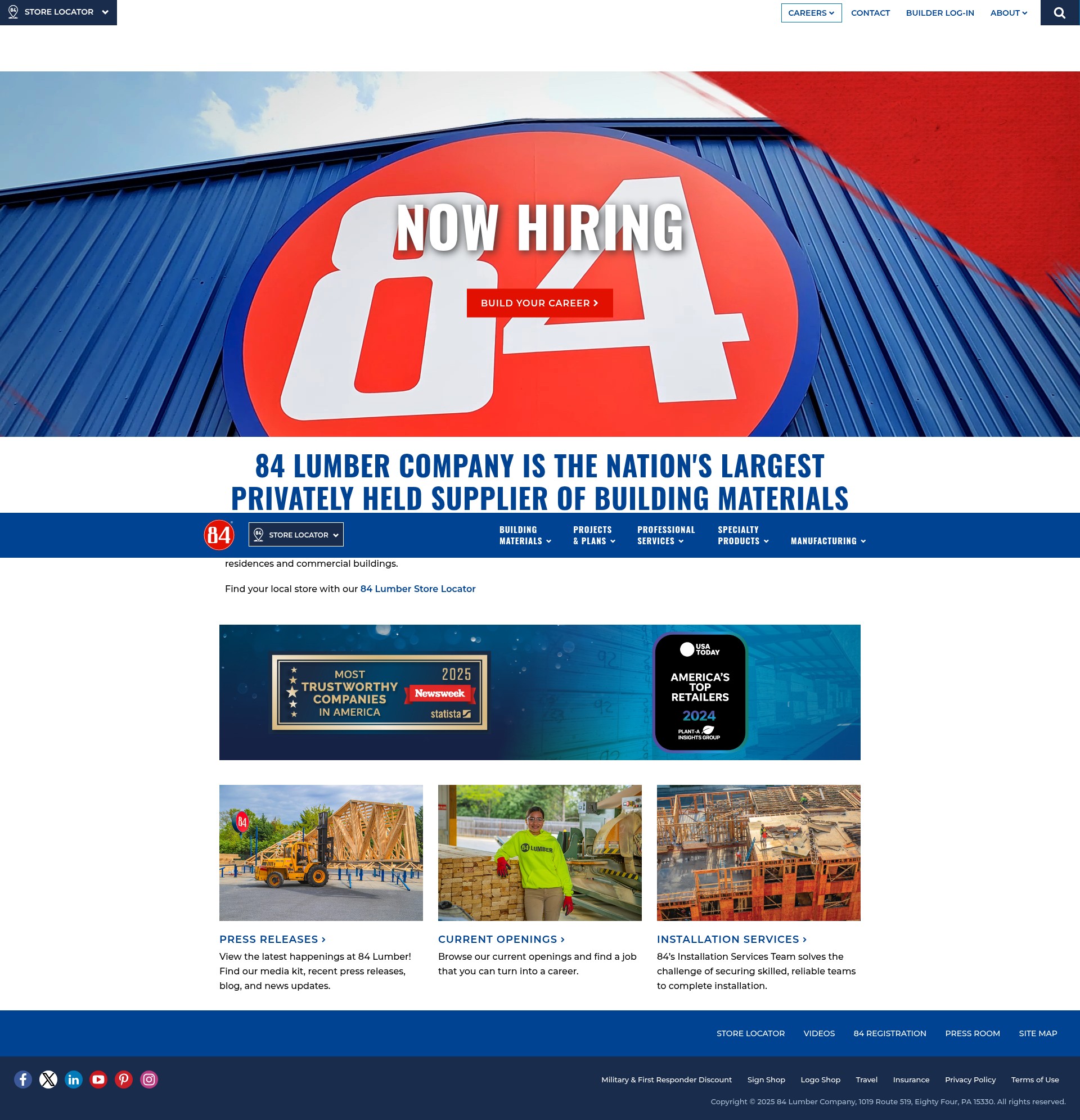 Screenshot of 84lumber.com