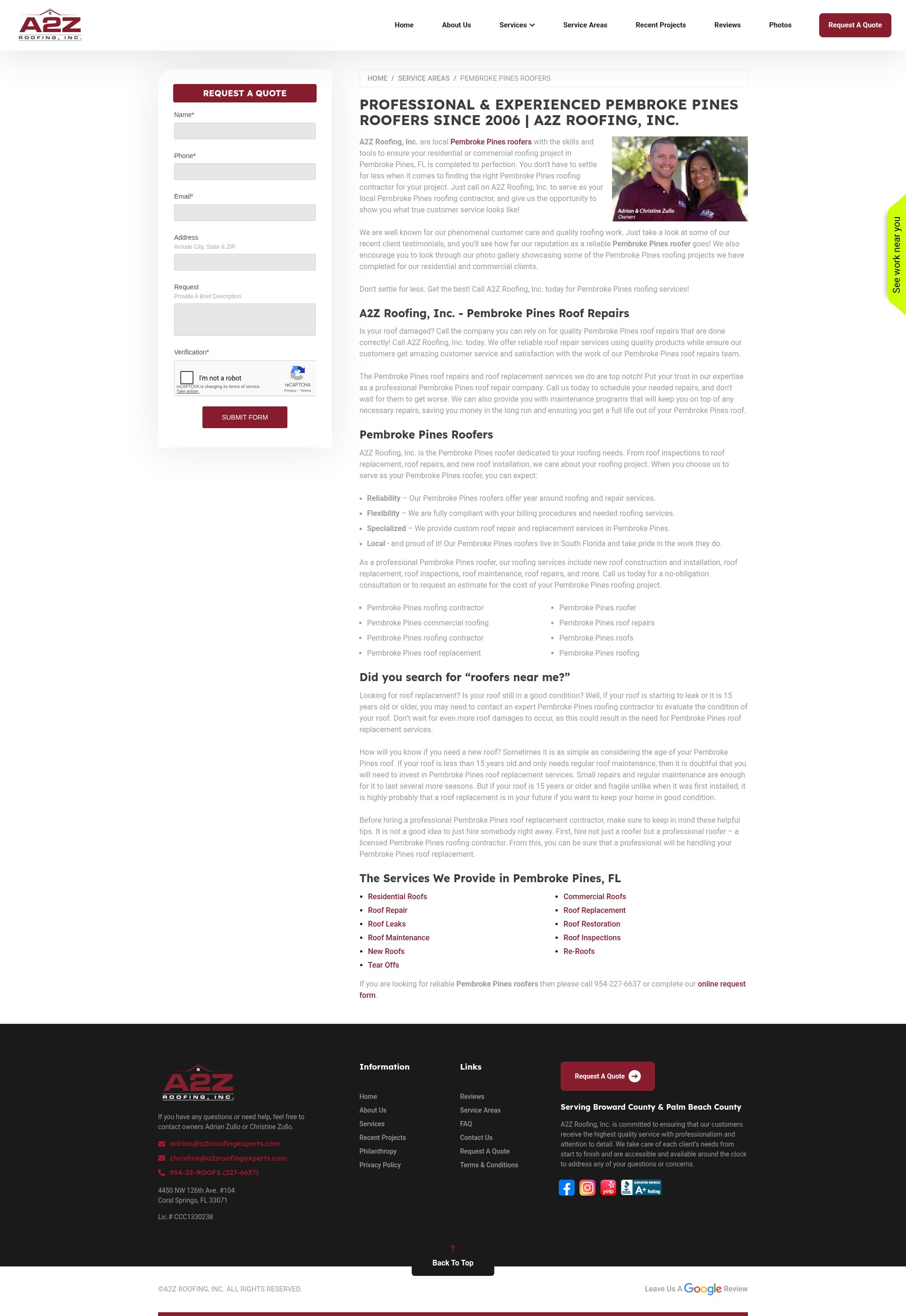 Screenshot of a2zroofingexperts.com