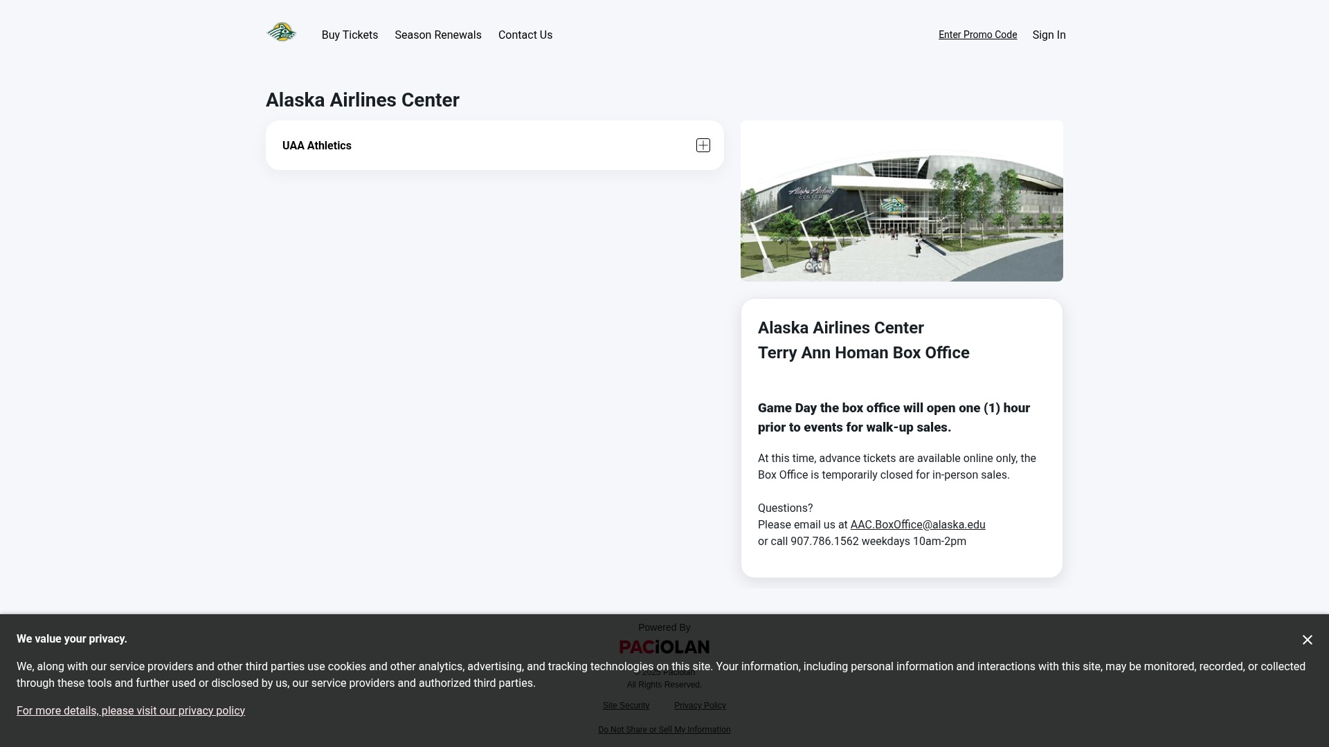 Screenshot of aac-uaa.evenue.net