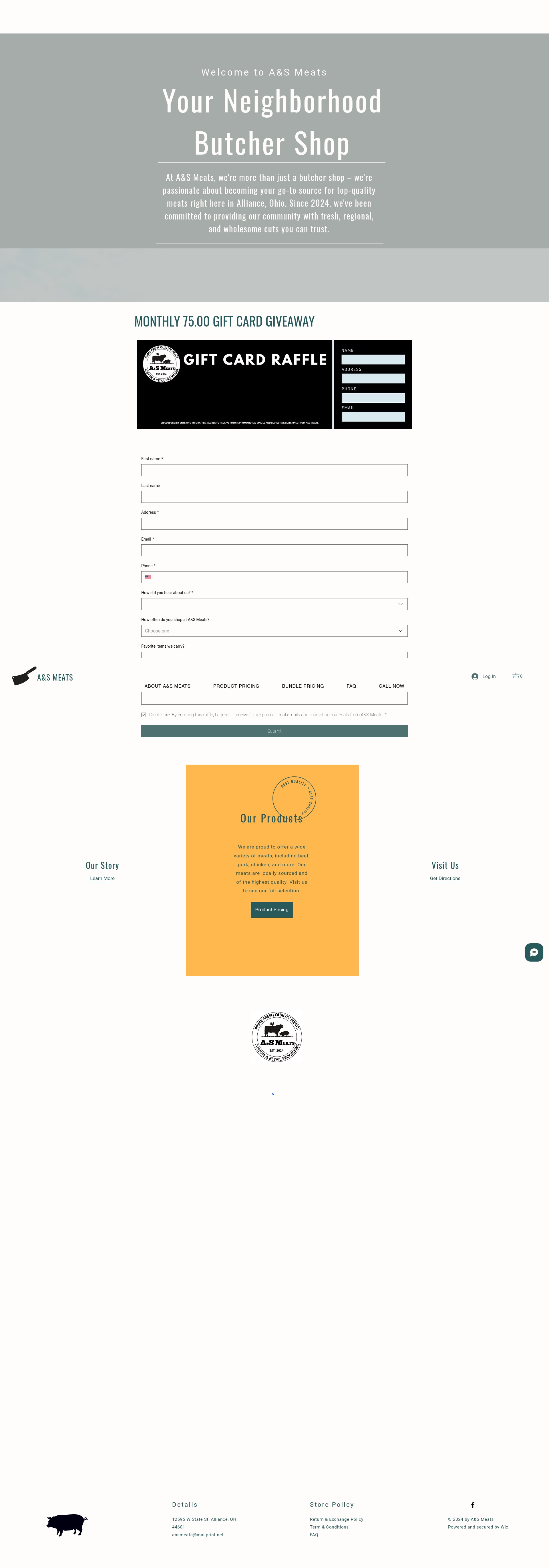 Screenshot of aandsmeats.com