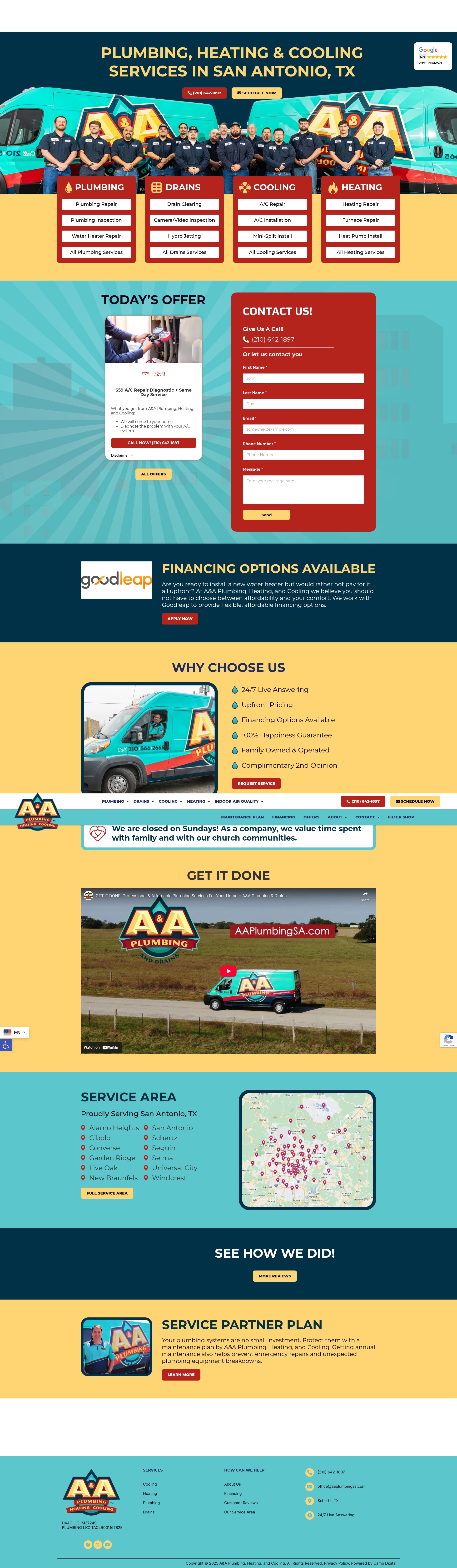 Screenshot of aaplumbingsa.com