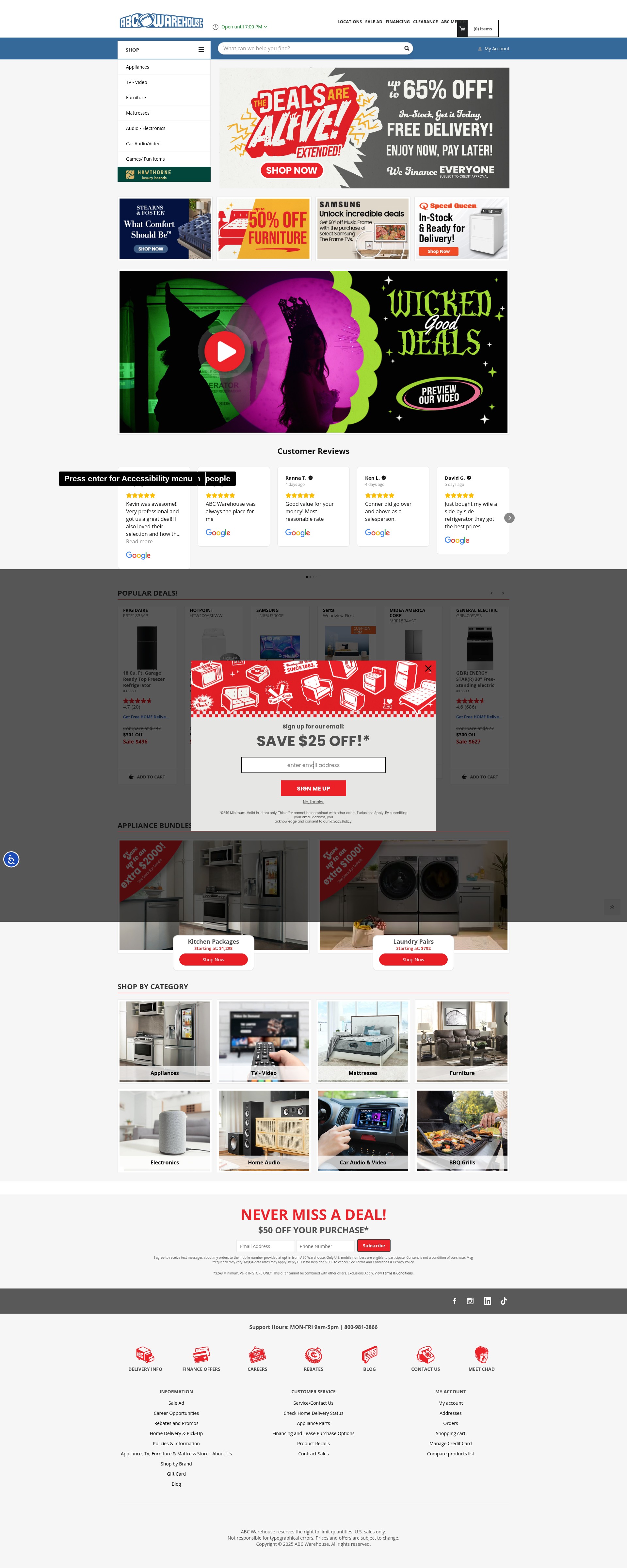 Screenshot of abcwarehouse.com