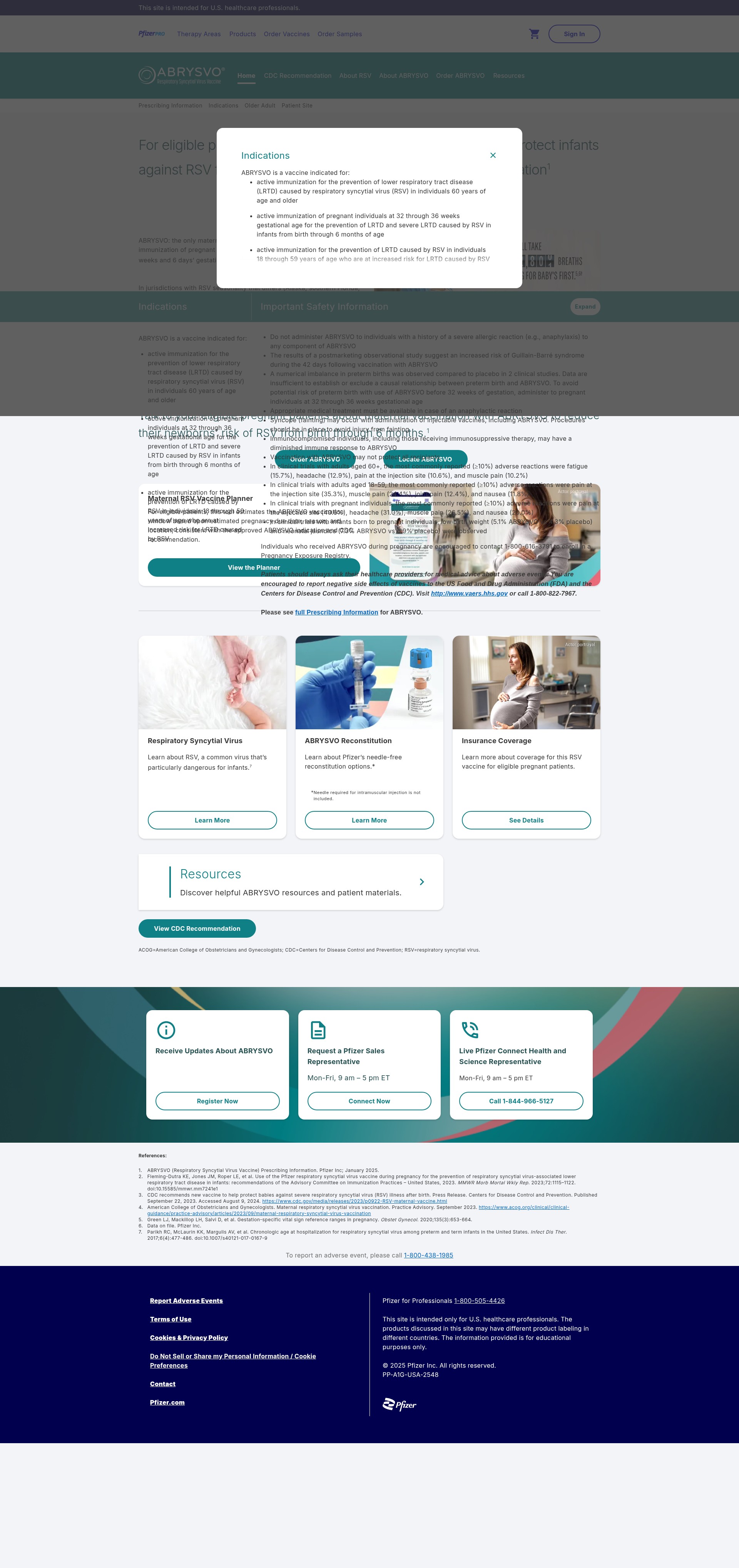 Screenshot of abrysvomaternal.pfizerpro.com