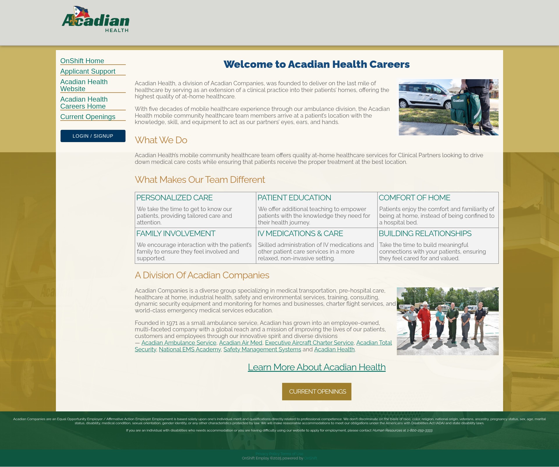 Screenshot of acadianhealth.employ.onshift.com
