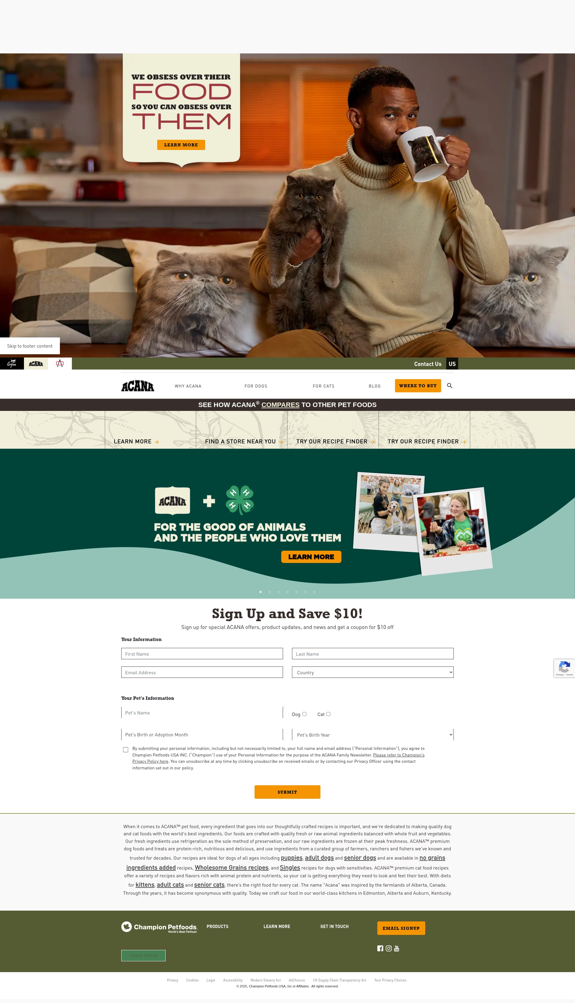 Screenshot of acana.com