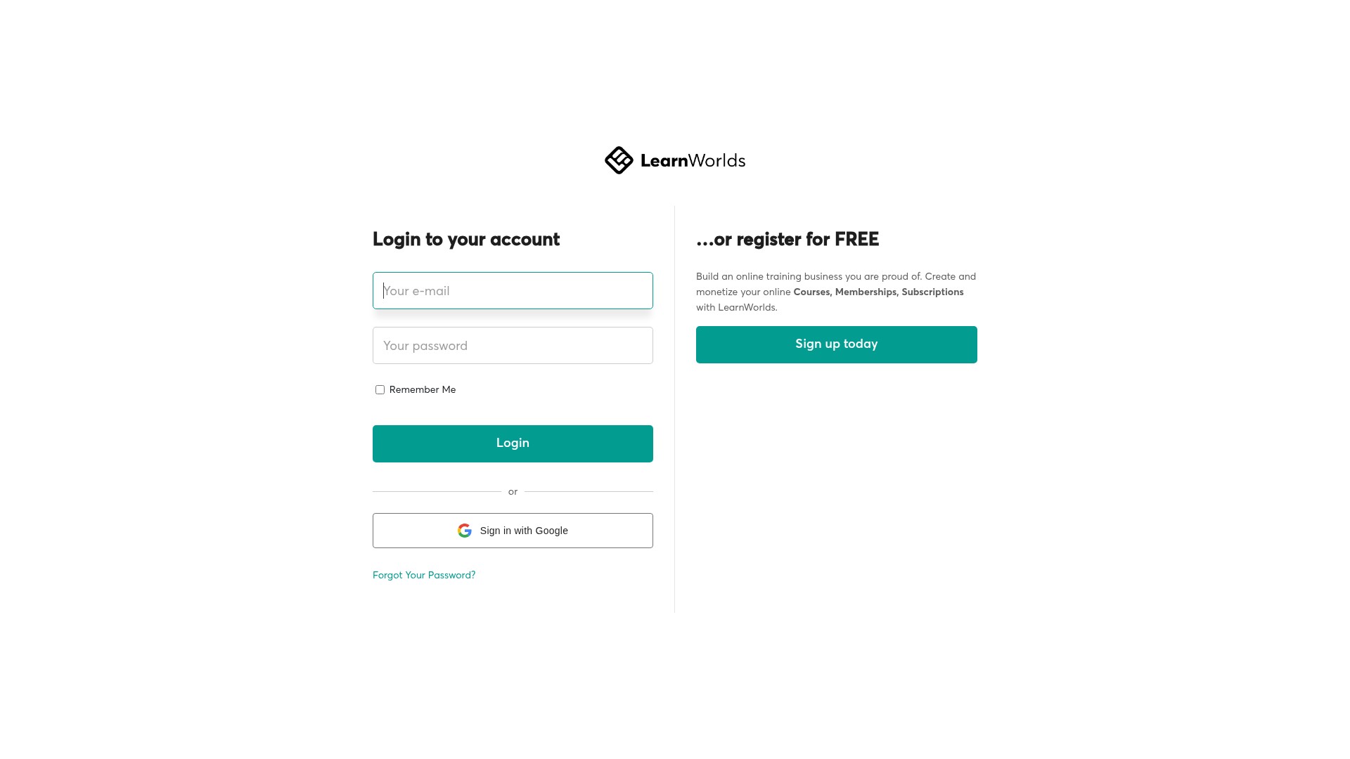 Screenshot of account.learnworlds.com