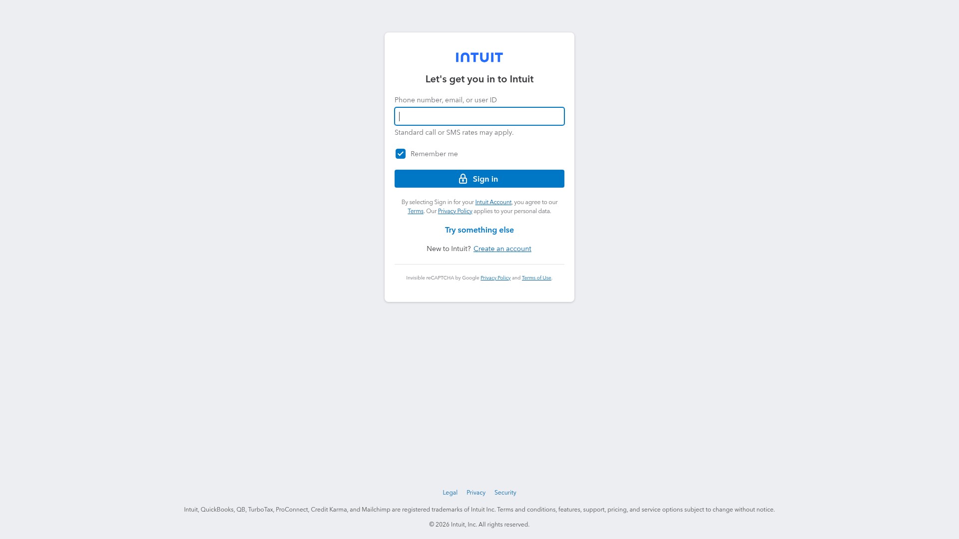 Screenshot of accounts.intuit.com