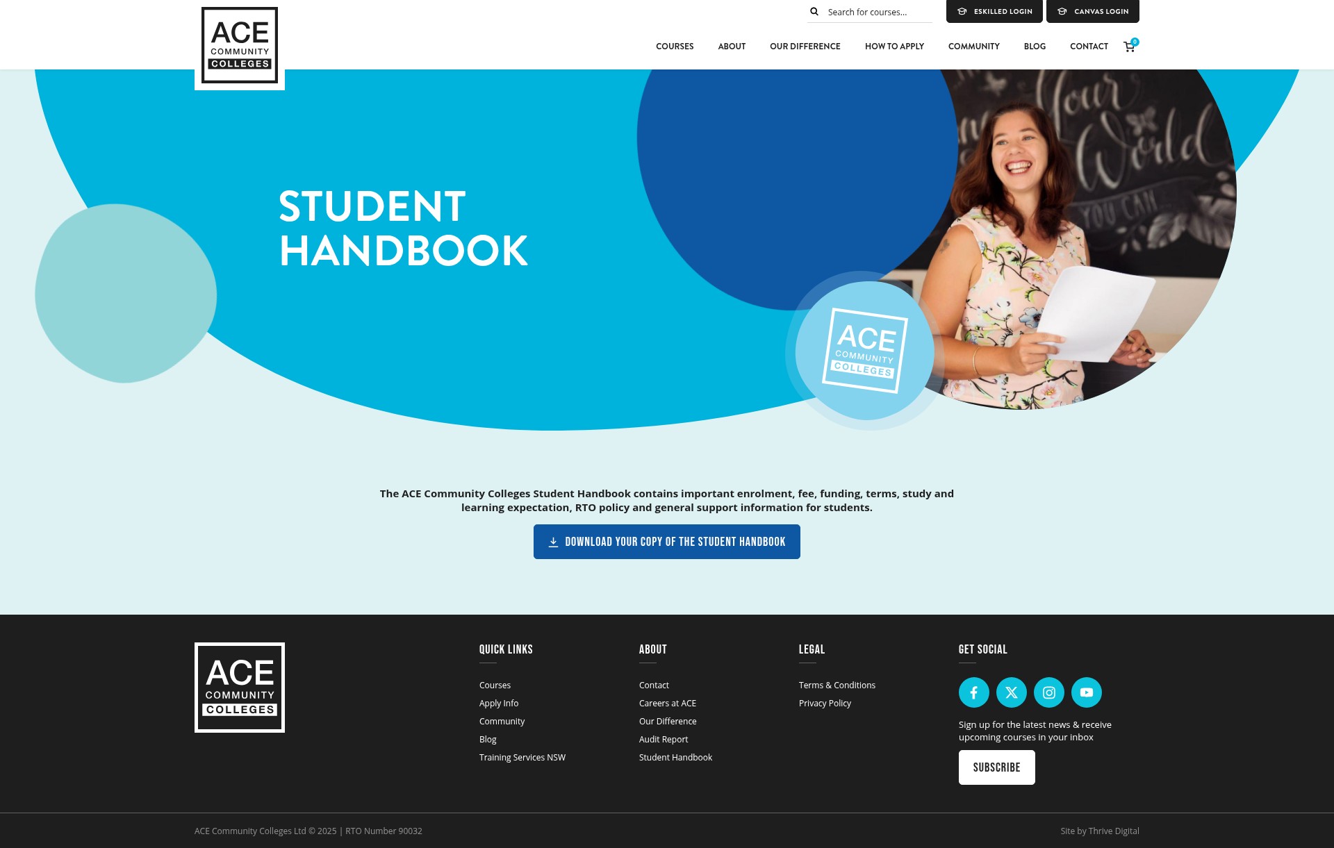 Screenshot of acecolleges.edu.au