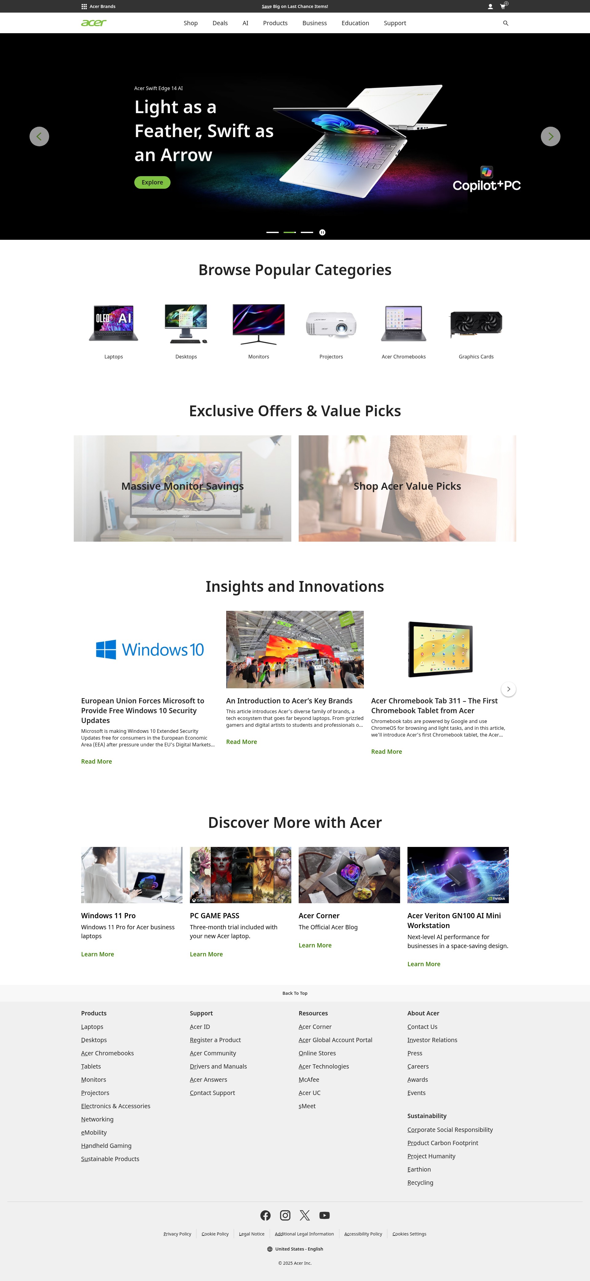 Screenshot of acer.com