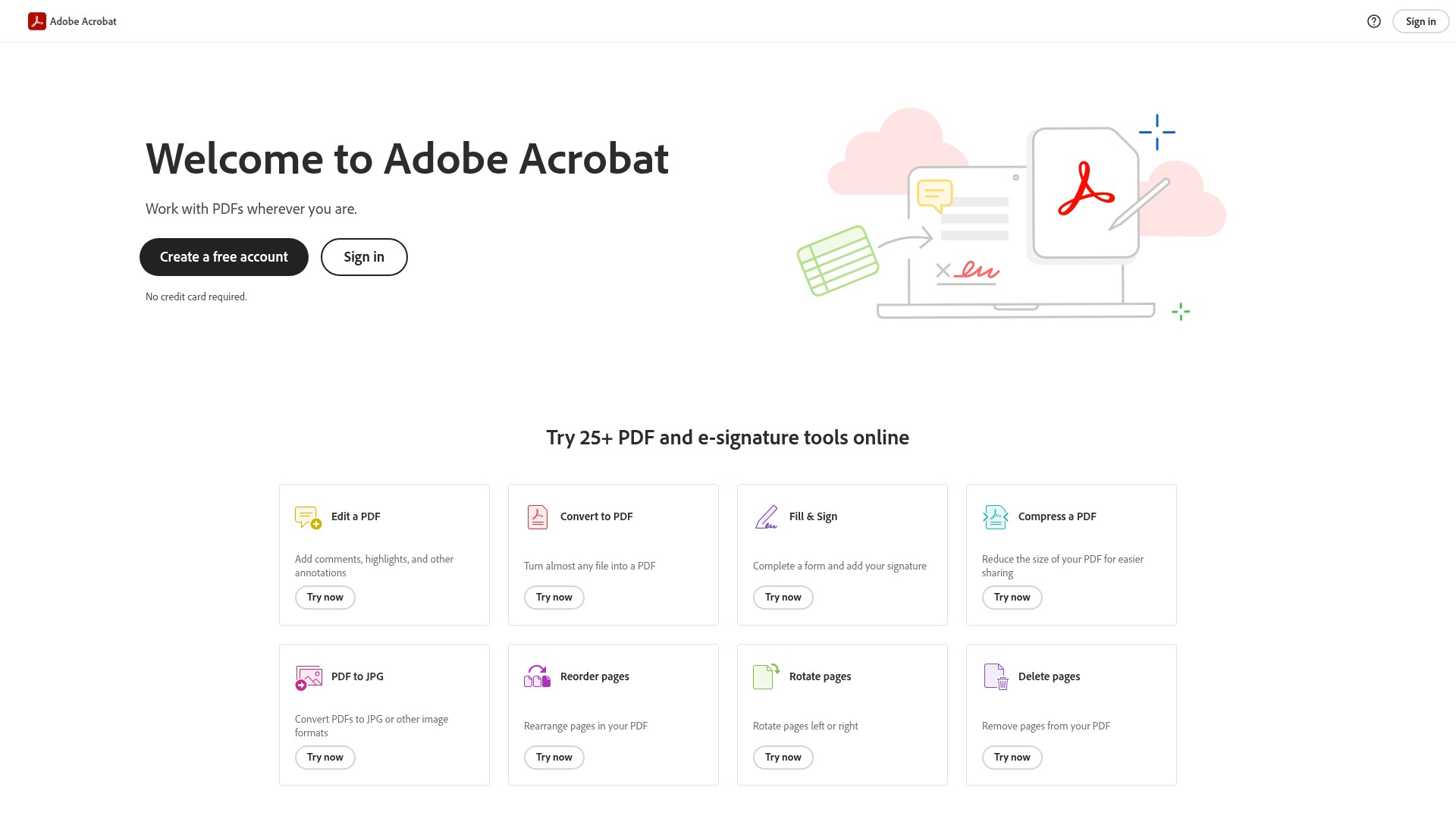 Screenshot of acrobat.adobe.com