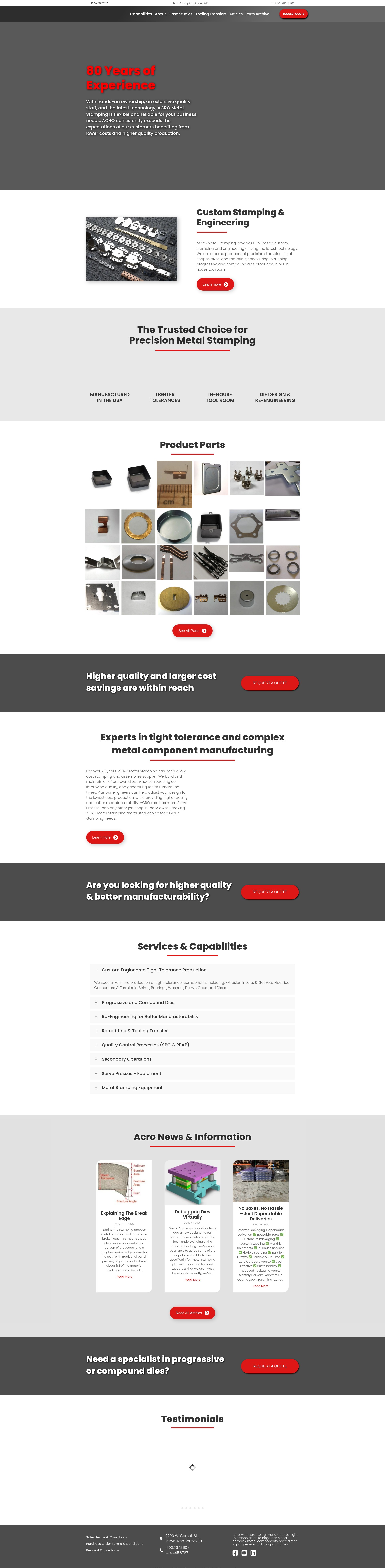 Screenshot of acrometalstamping.com