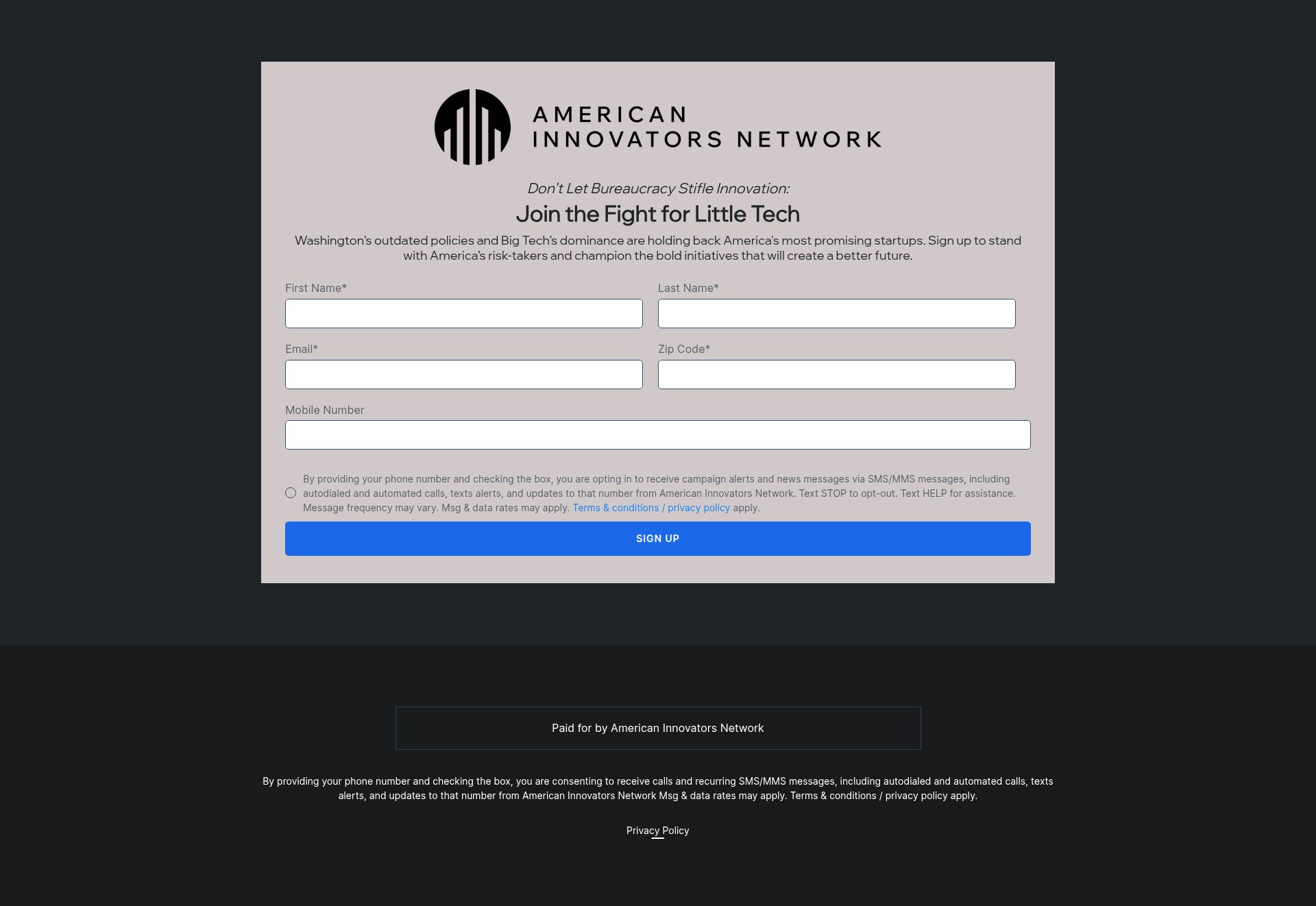 Screenshot of act.americaninnovatorsnetwork.com