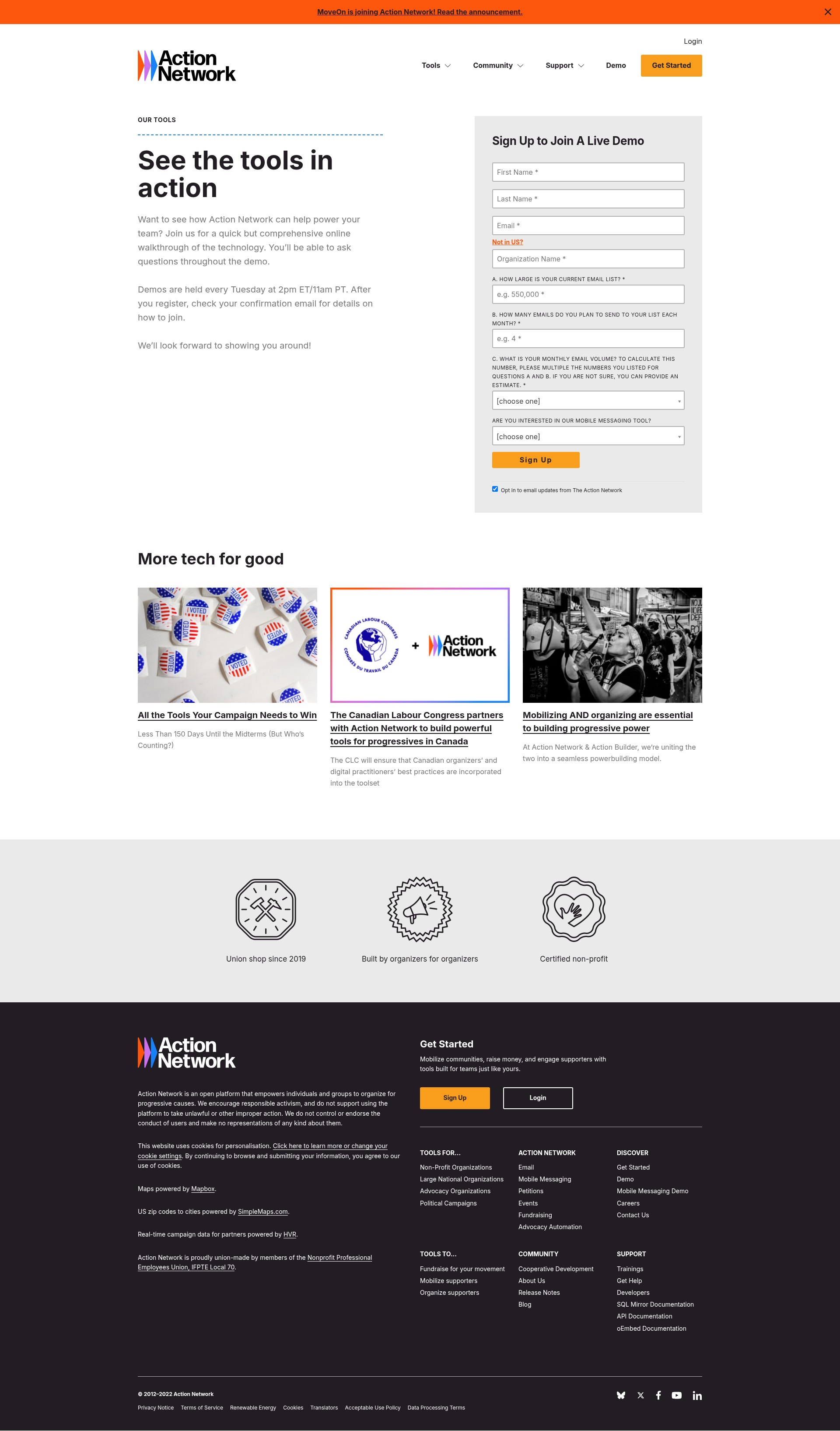 Screenshot of actionnetwork.org