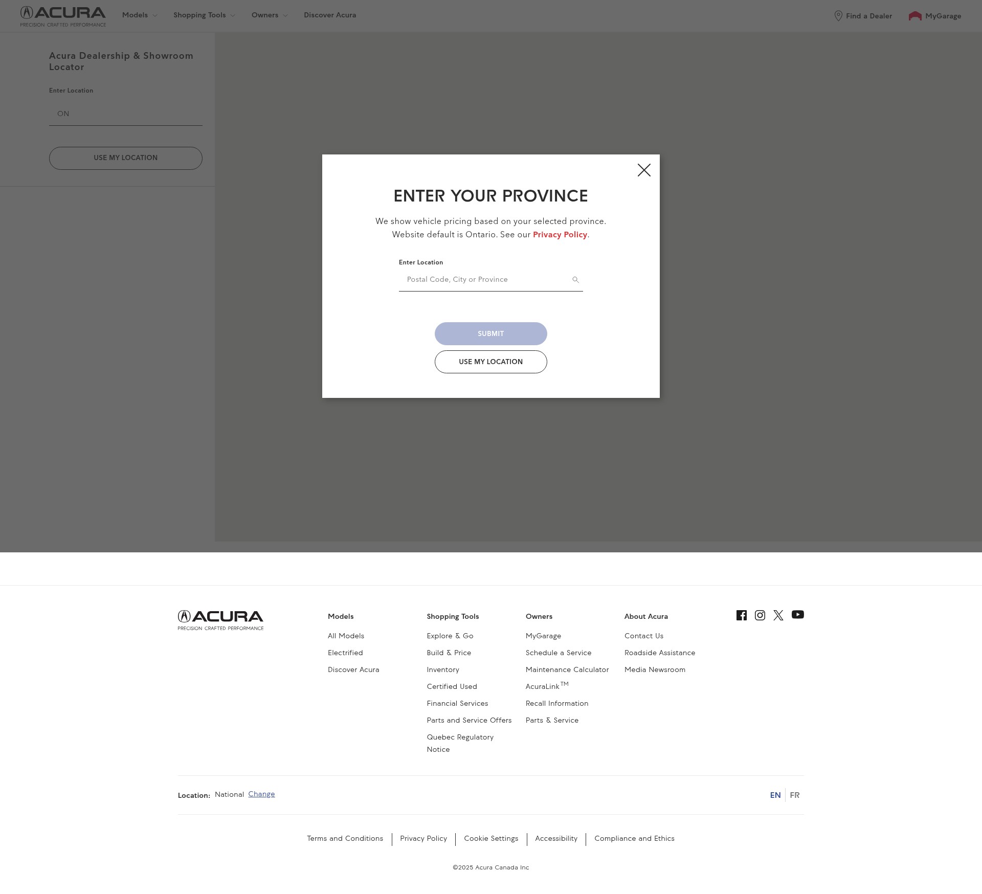 Screenshot of acura.ca