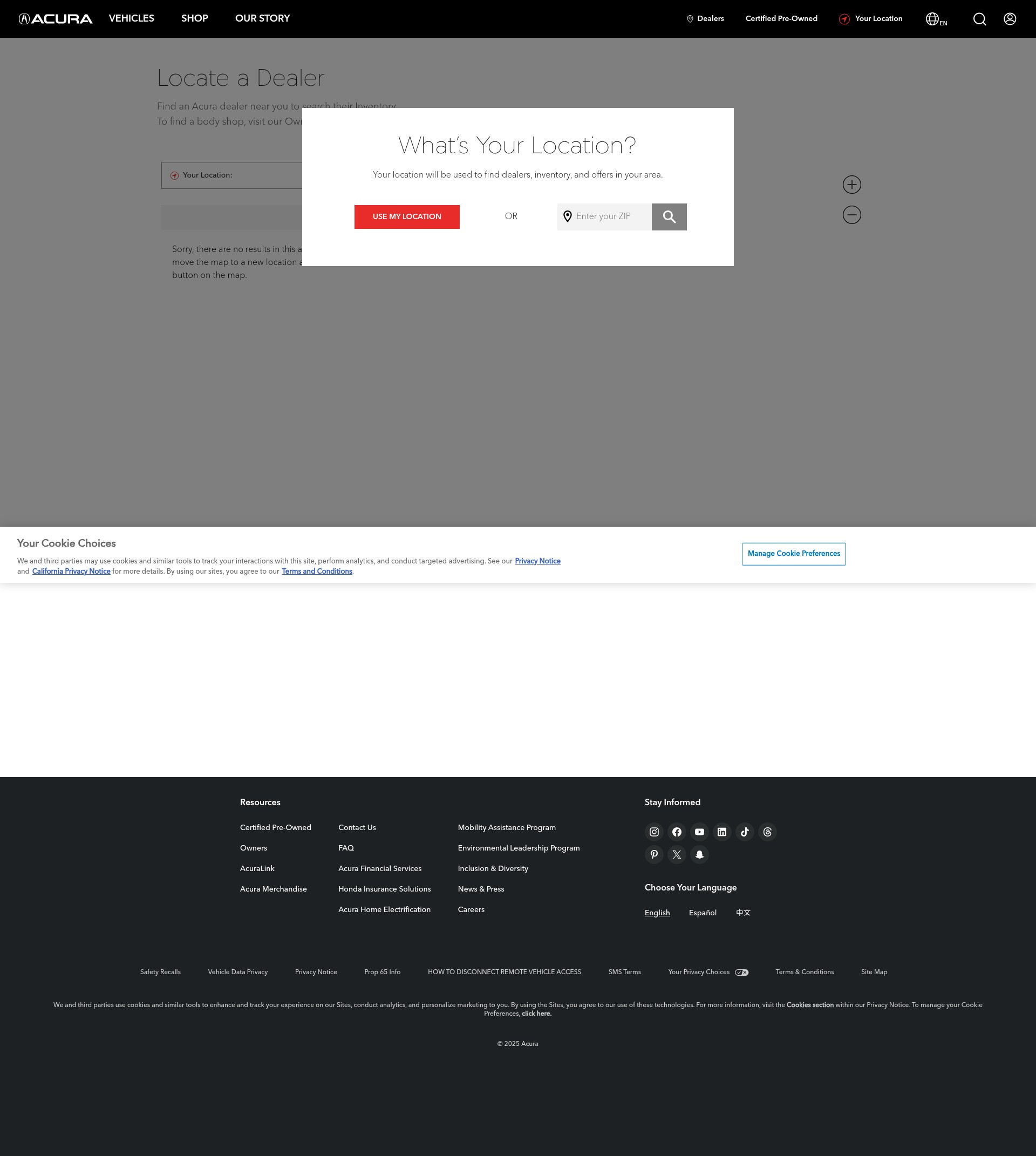 Screenshot of acura.com