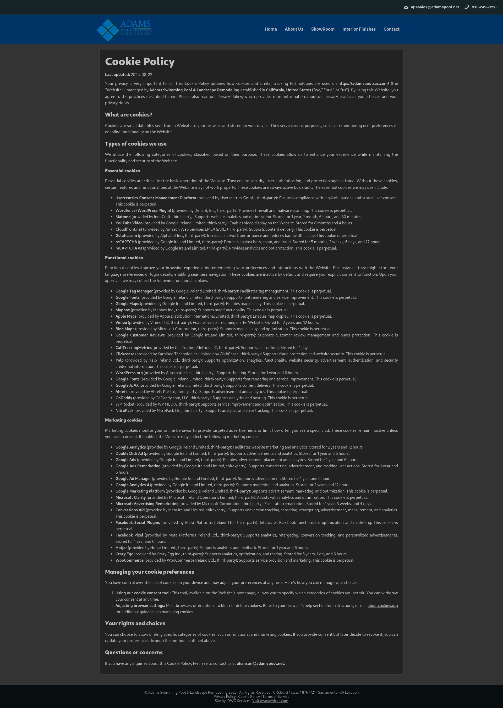 Screenshot of adamspoolsac.com