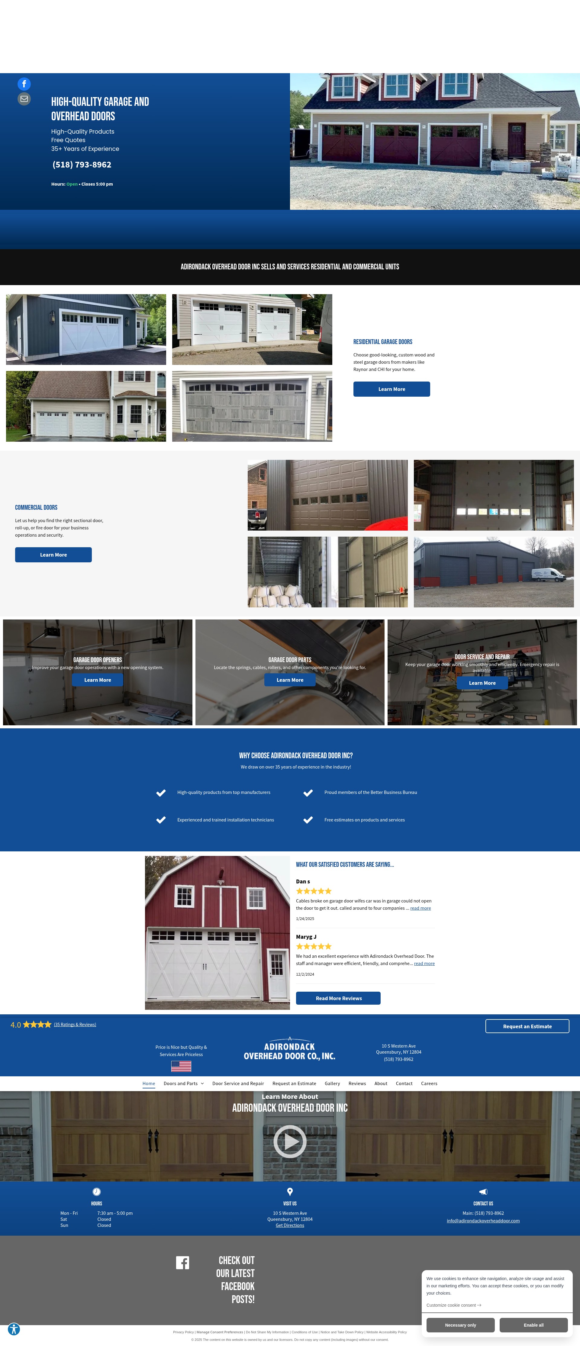 Screenshot of adirondackoverheaddoor.com