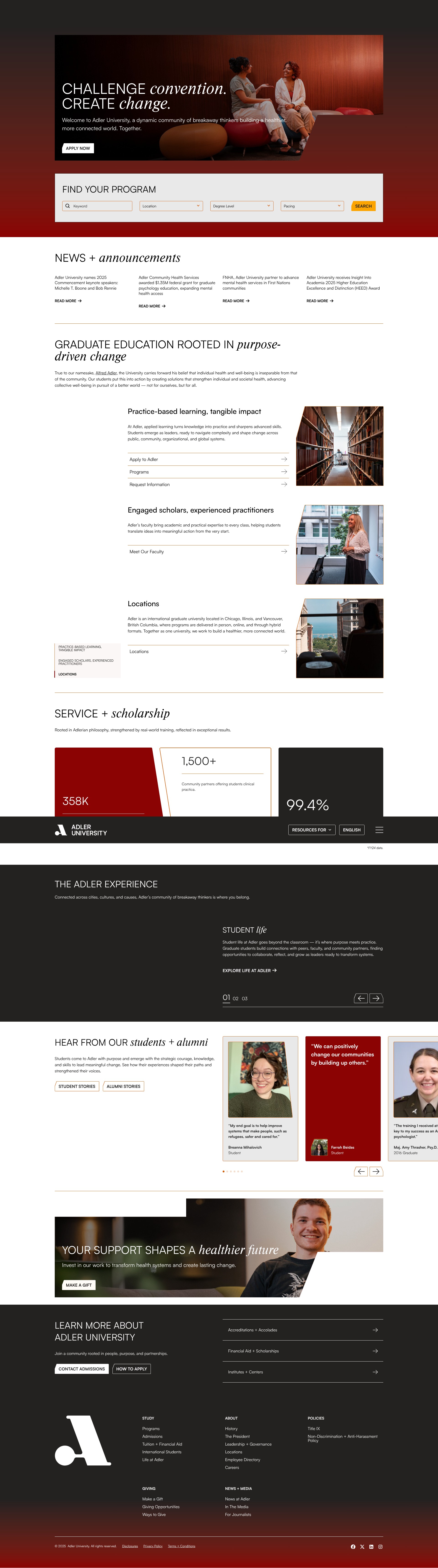 Screenshot of adler.edu