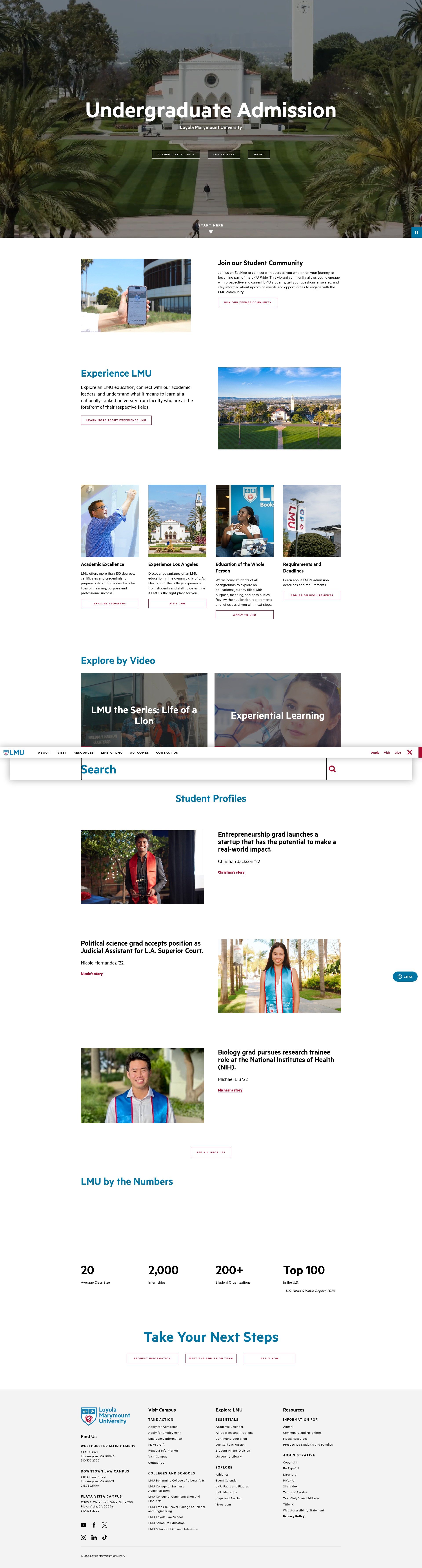 Screenshot of admission.lmu.edu