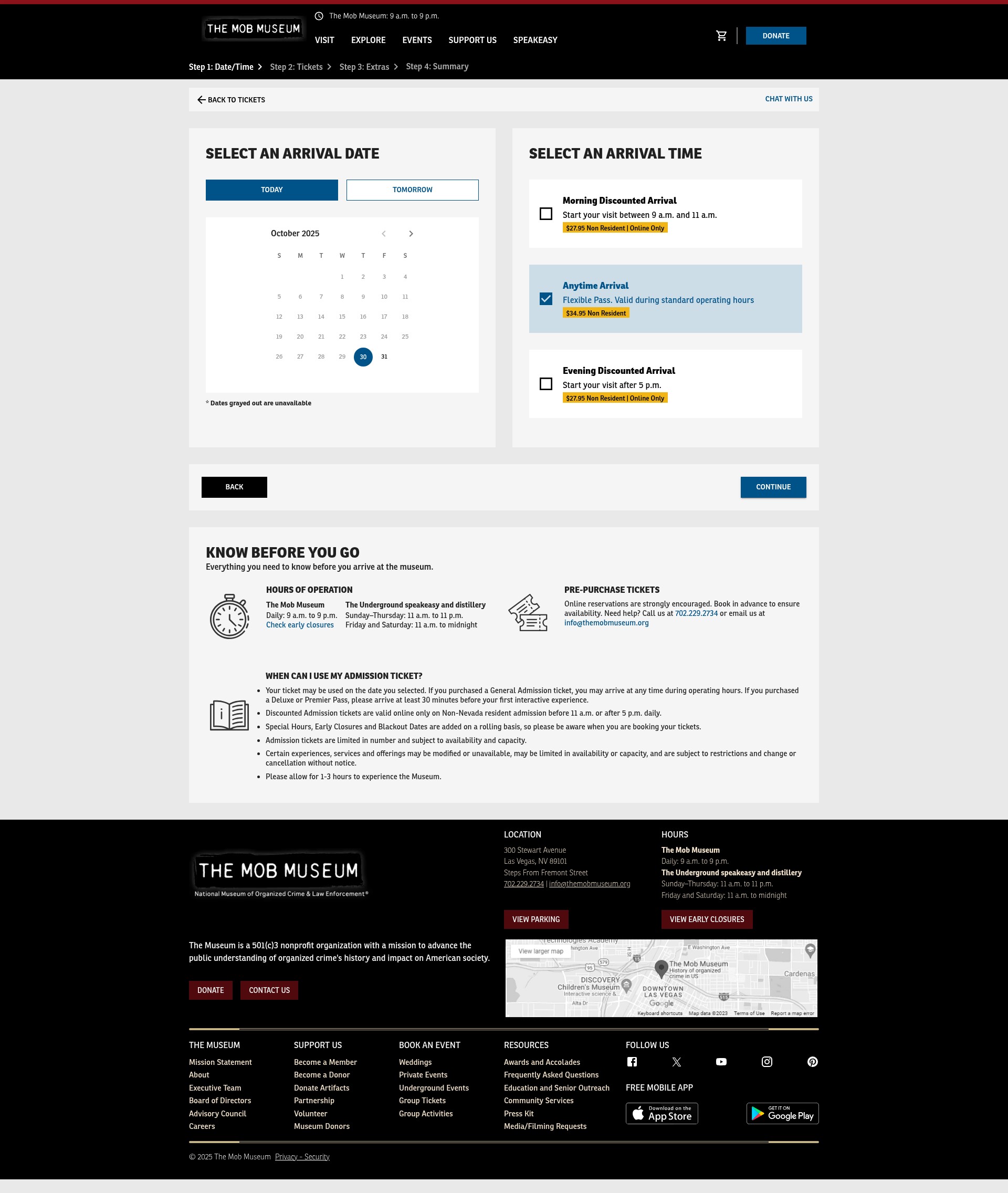 Screenshot of admission.themobmuseum.org