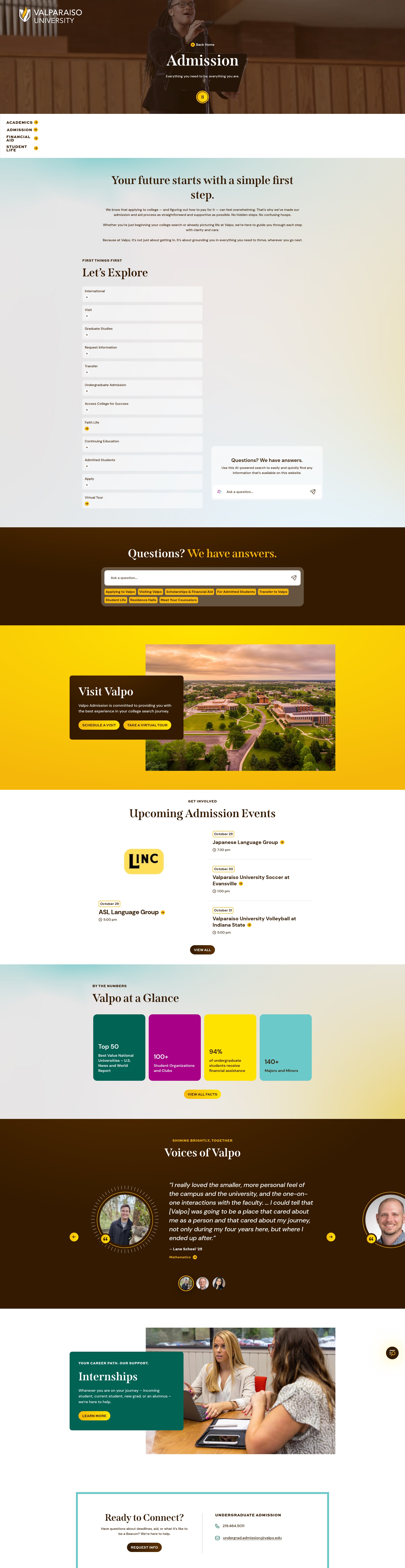 Screenshot of admission.valpo.edu