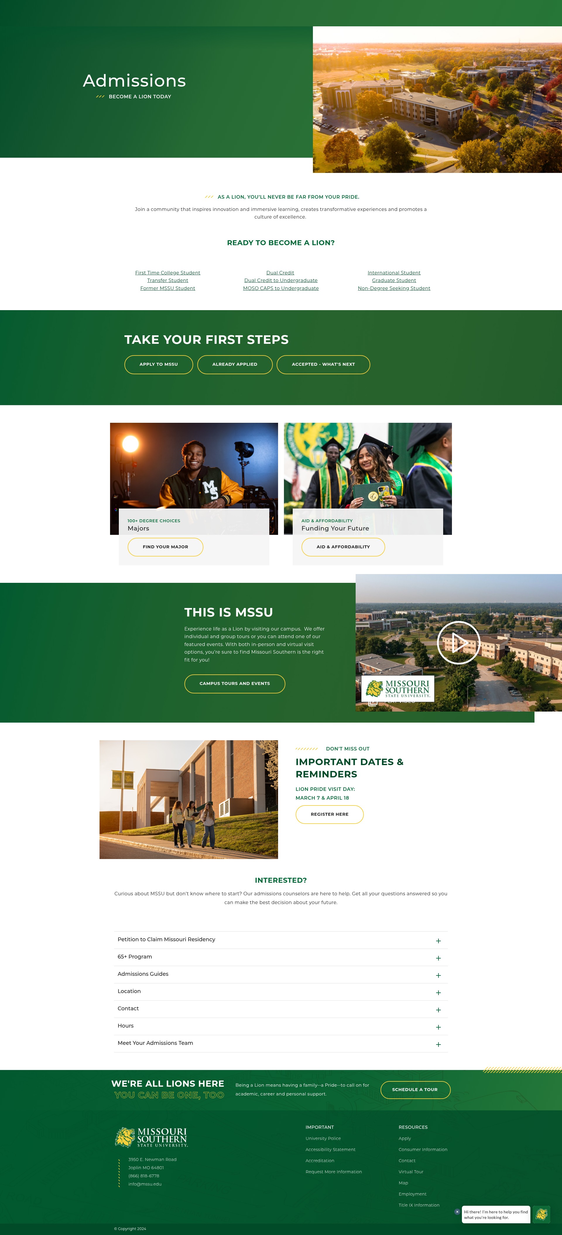 Screenshot of admissions.mssu.edu