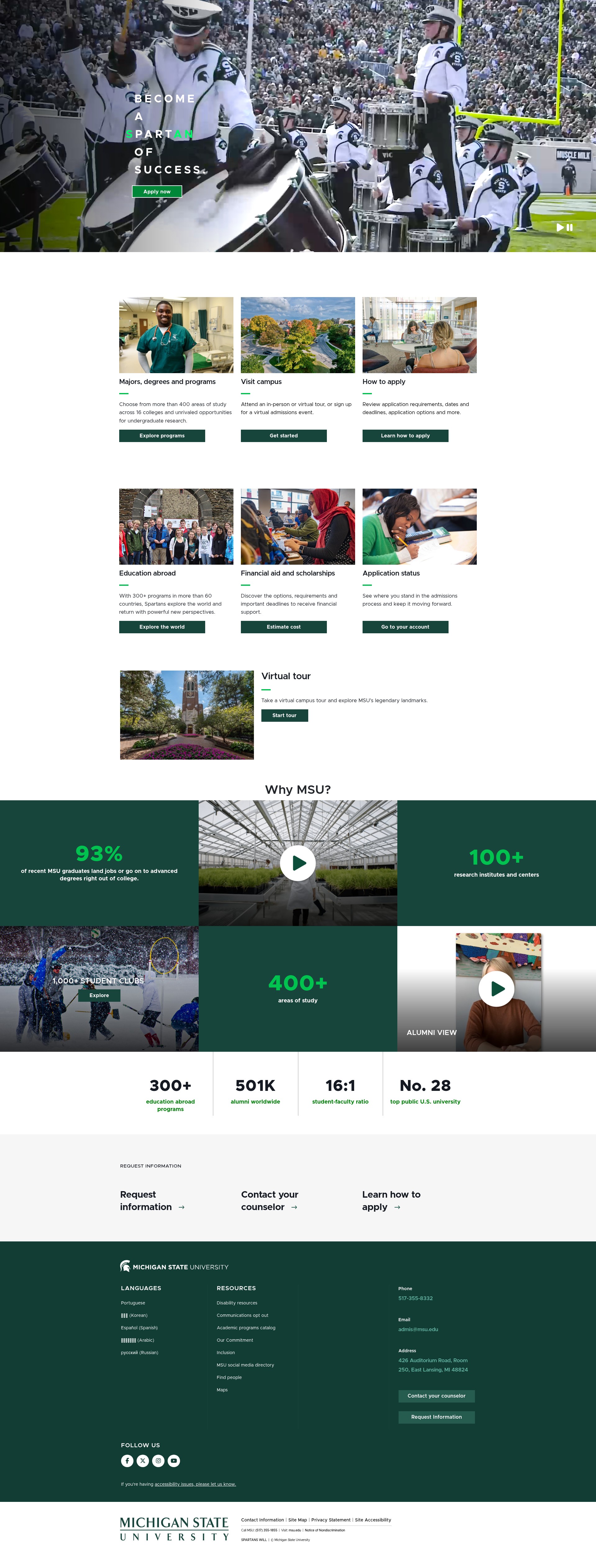 Screenshot of admissions.msu.edu