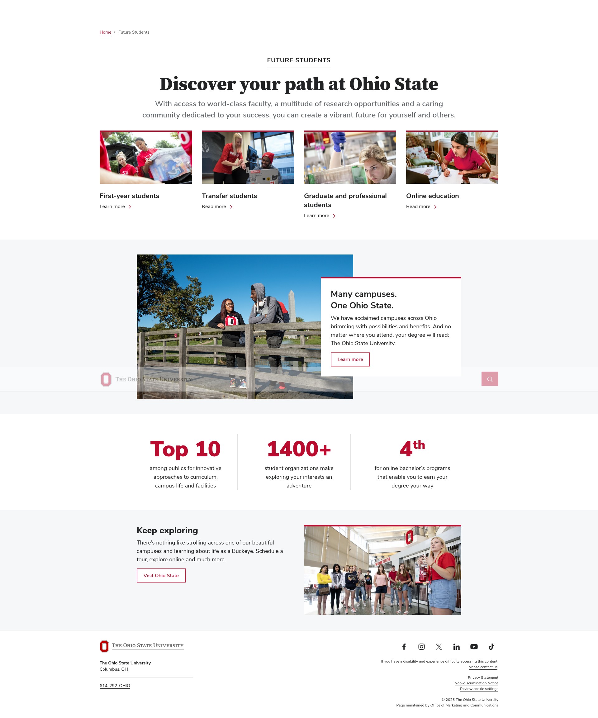 Screenshot of admissions.osu.edu