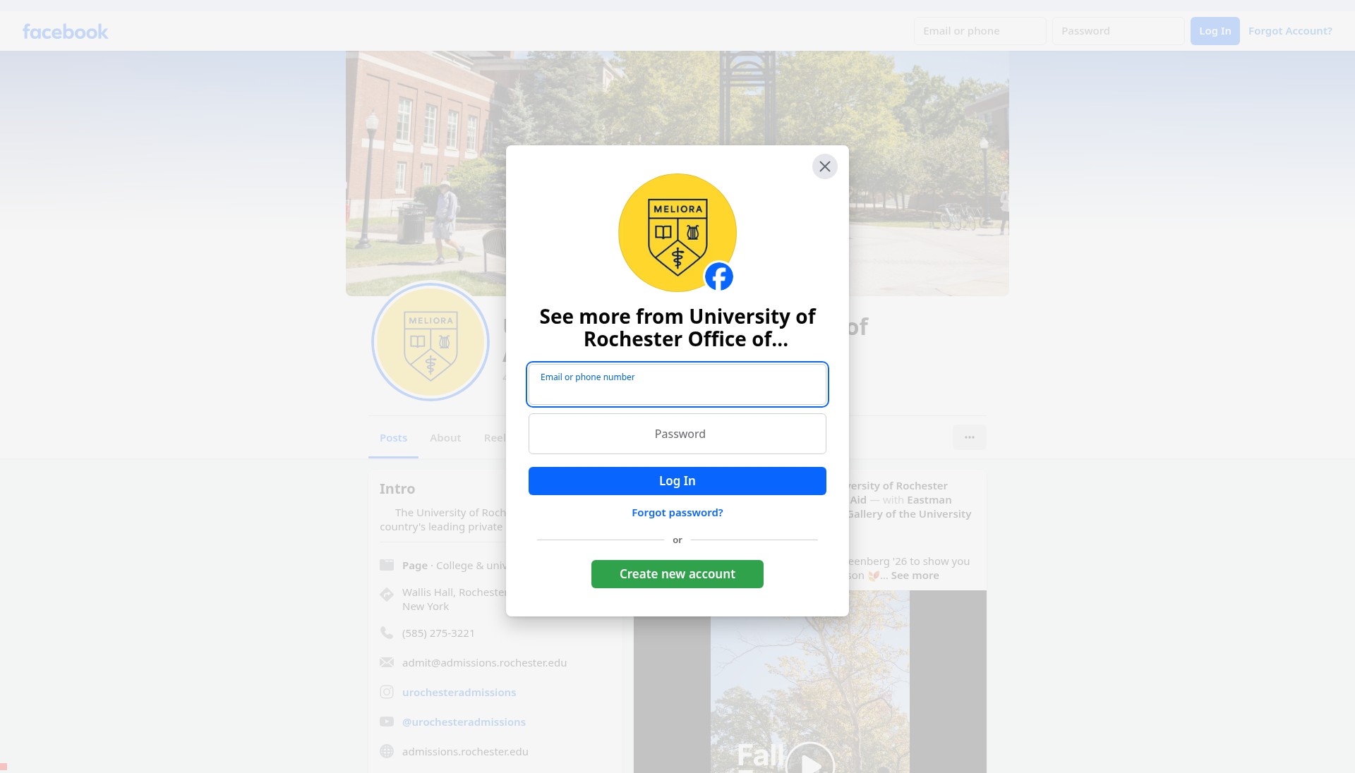Screenshot of admissions.rochester.edu