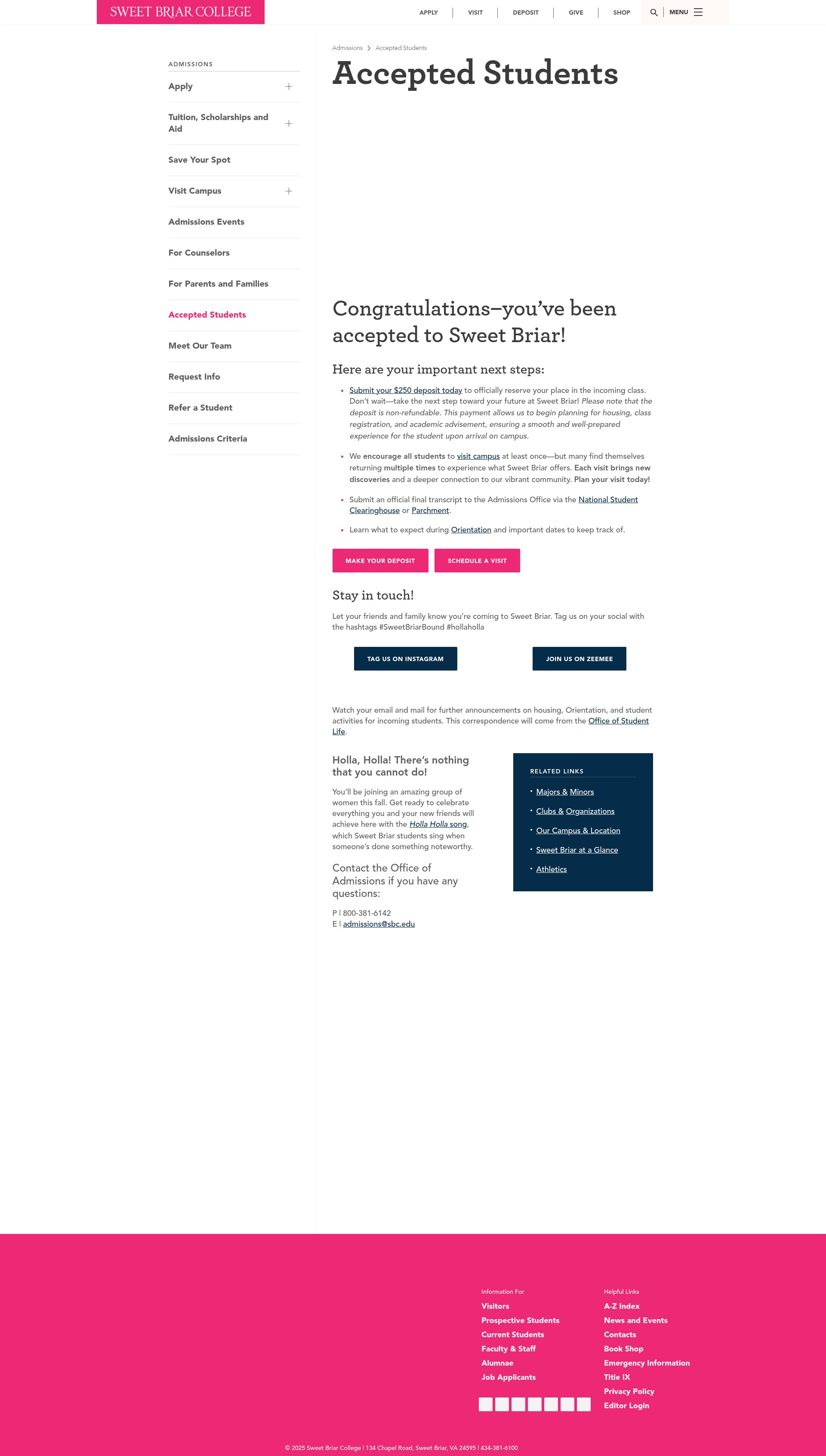 Screenshot of admissions.sbc.edu