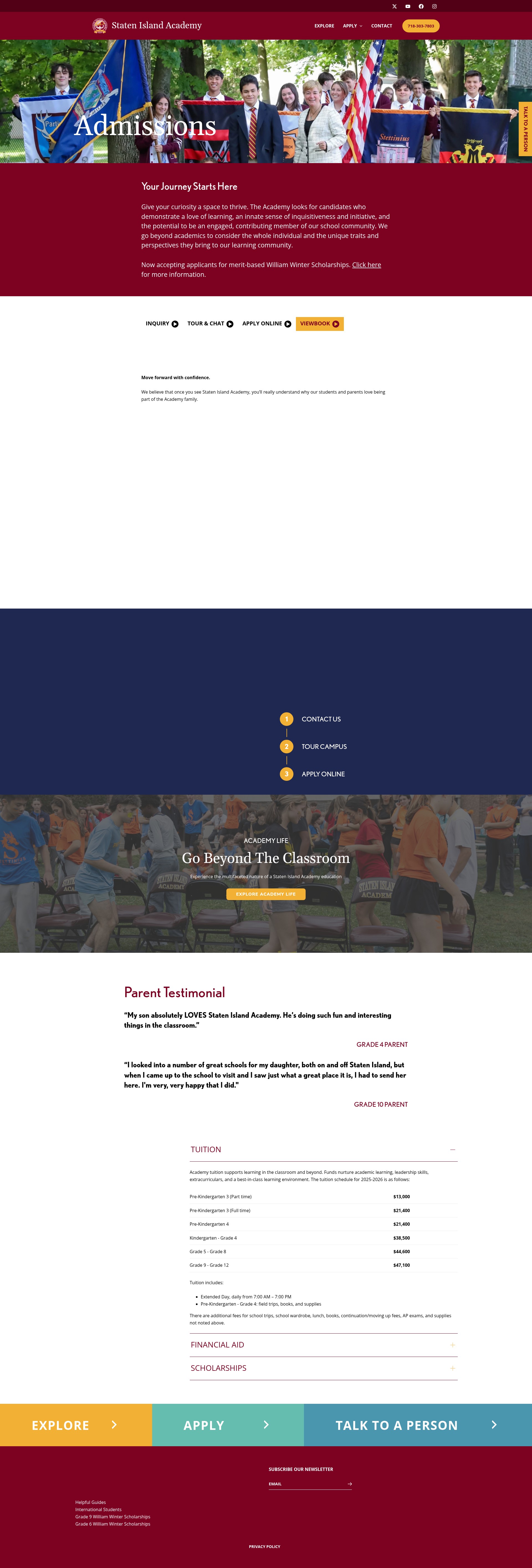 Screenshot of admissions.statenislandacademy.org