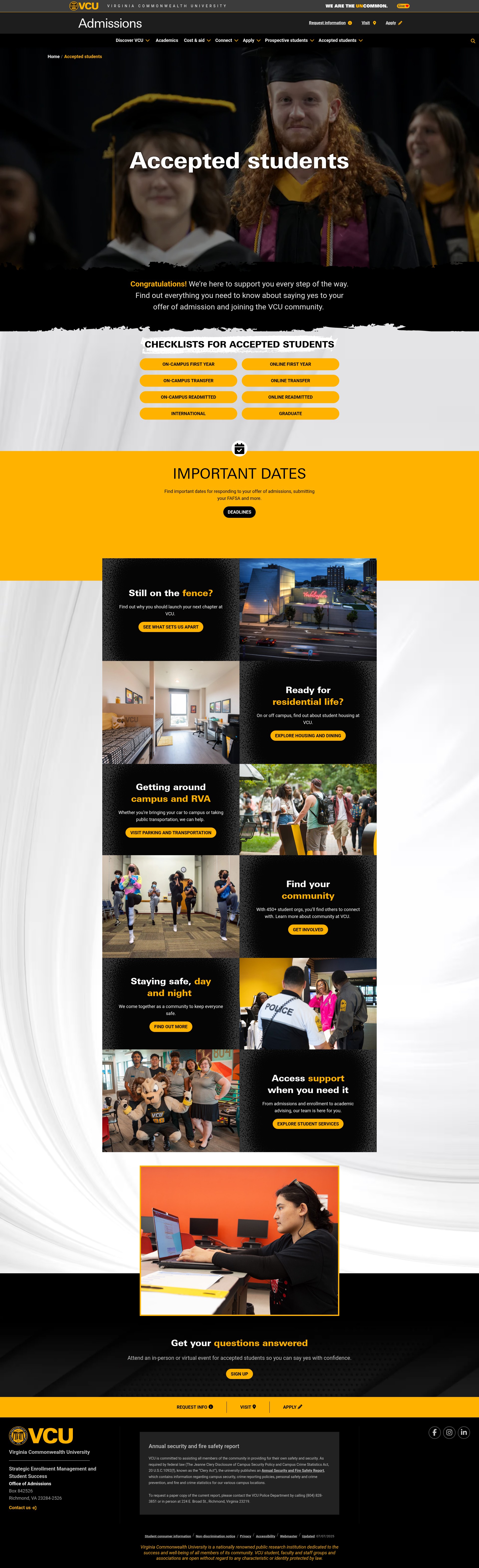 Screenshot of admissions.vcu.edu