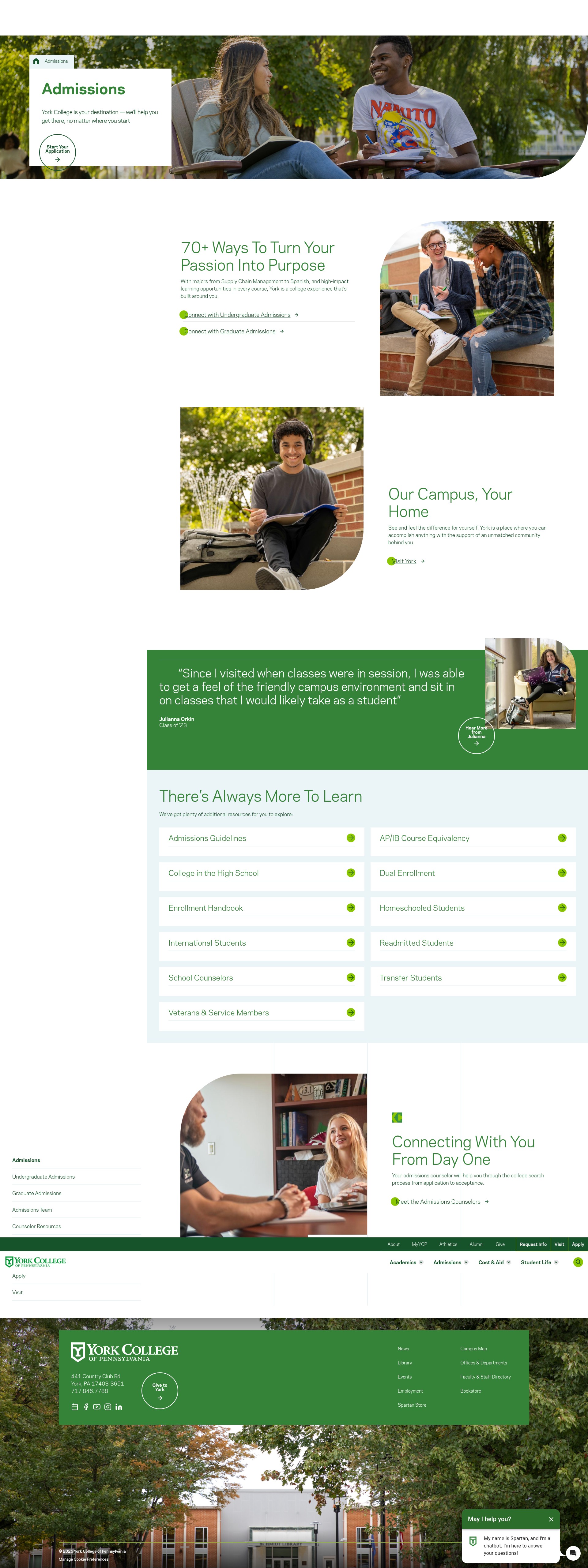 Screenshot of admissions.ycp.edu