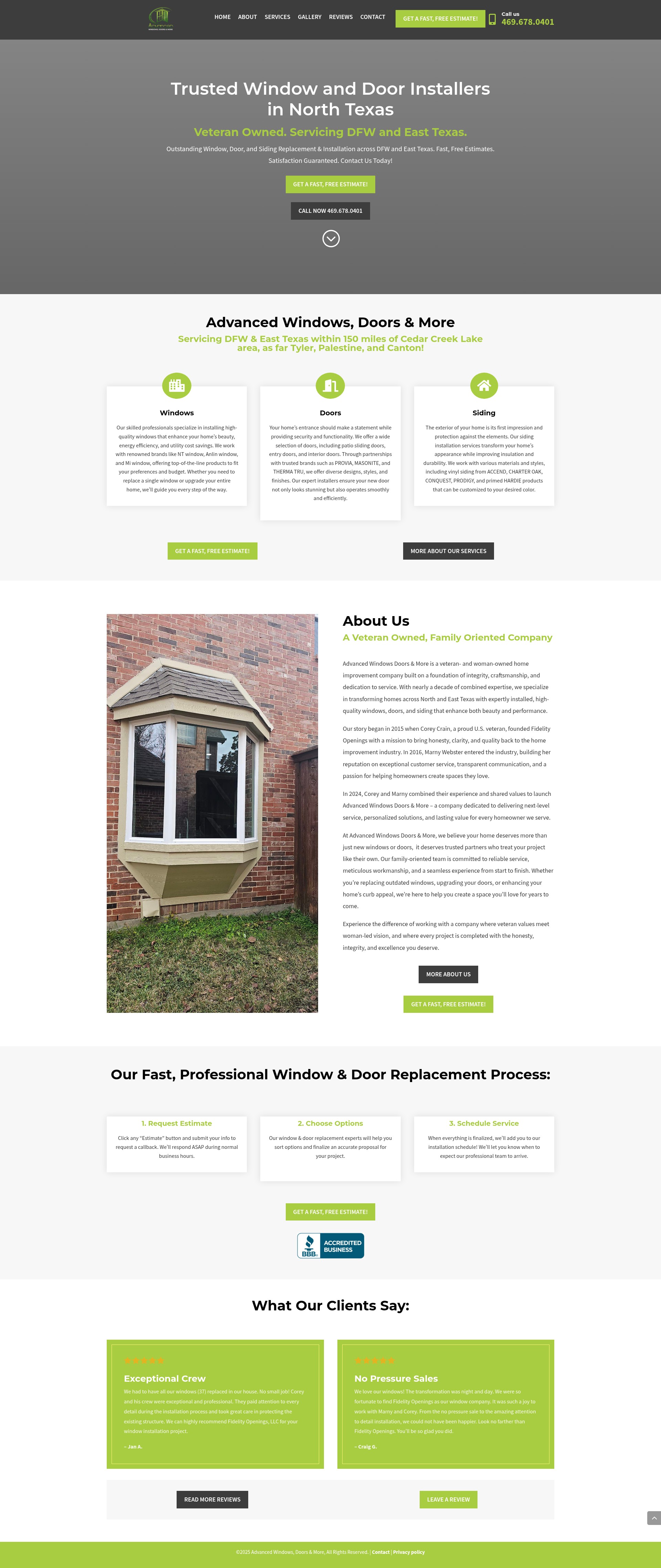 Screenshot of advancedwindowsdoorsandmore.com