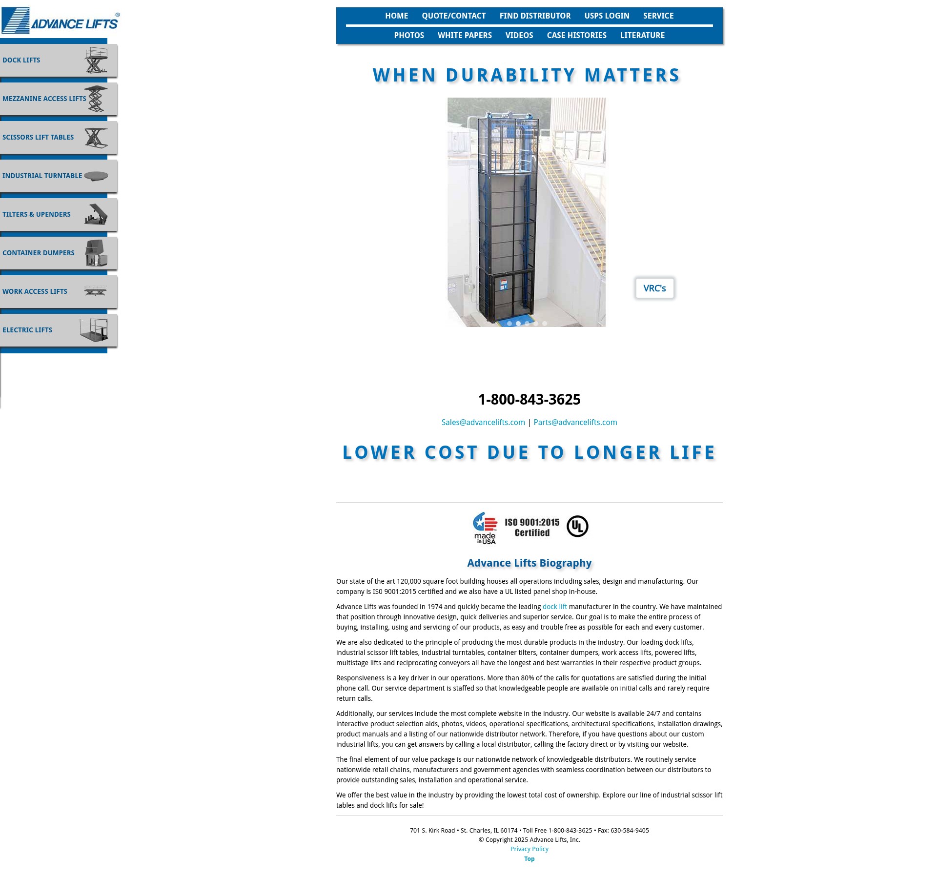 Screenshot of advancelifts.com