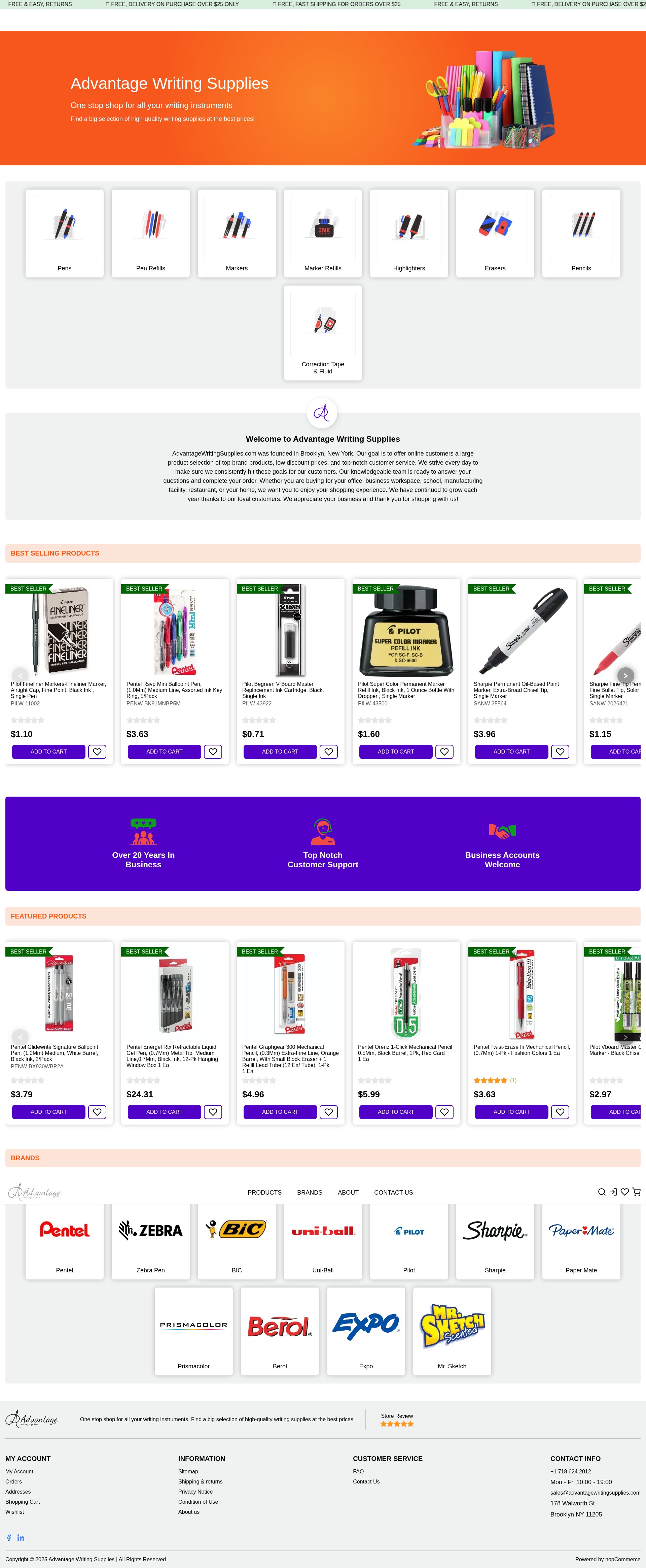 Screenshot of advantagewritingsupplies.com
