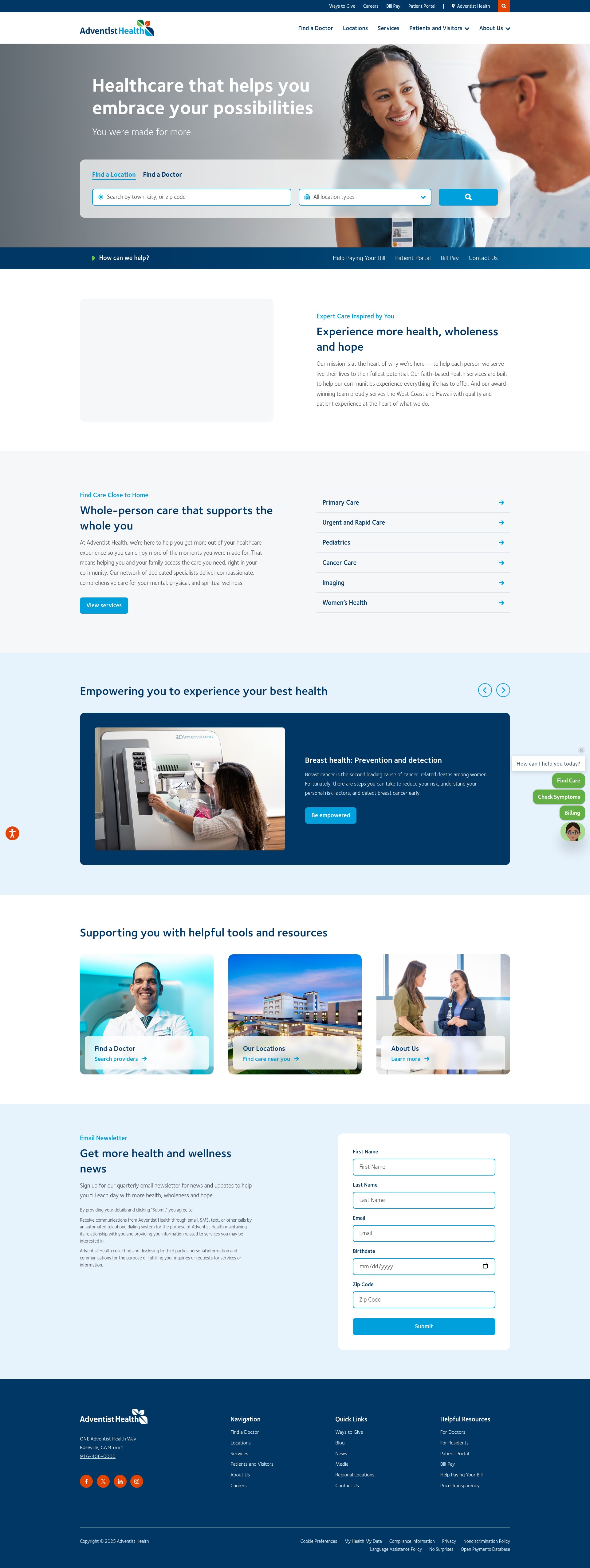 Screenshot of adventisthealth.com