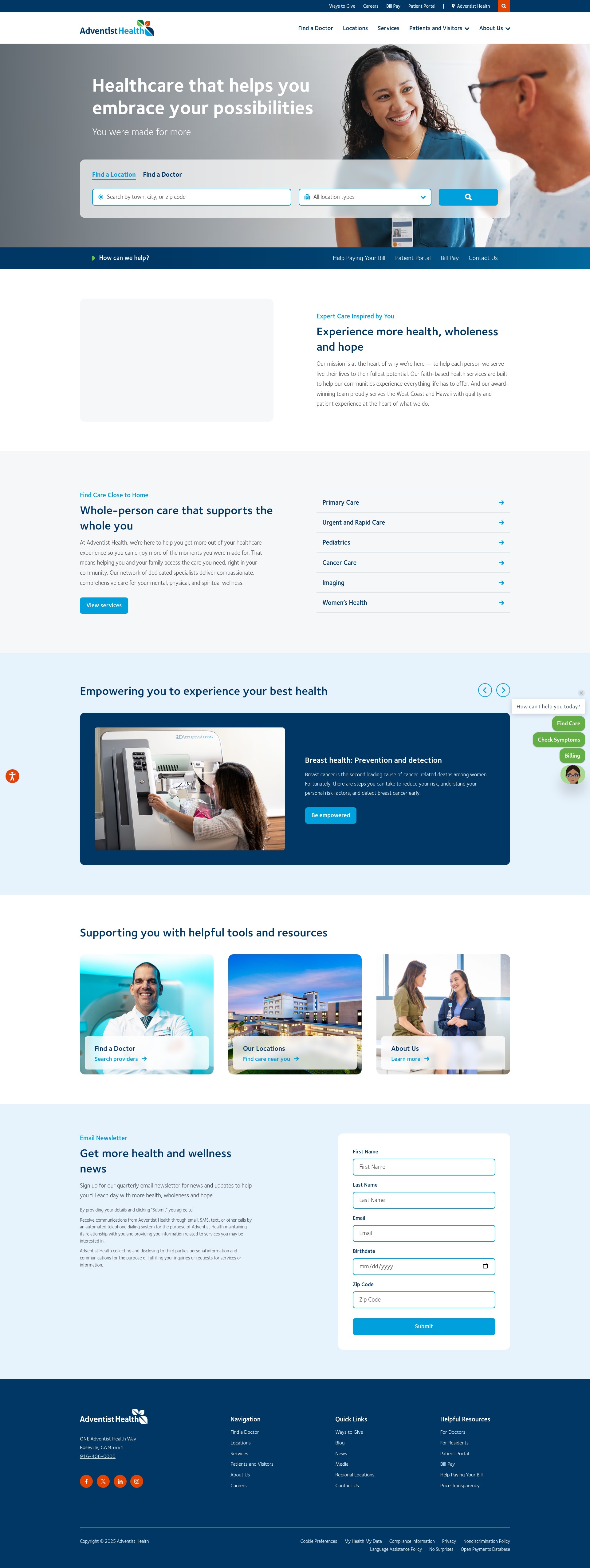 Screenshot of adventisthealth.org