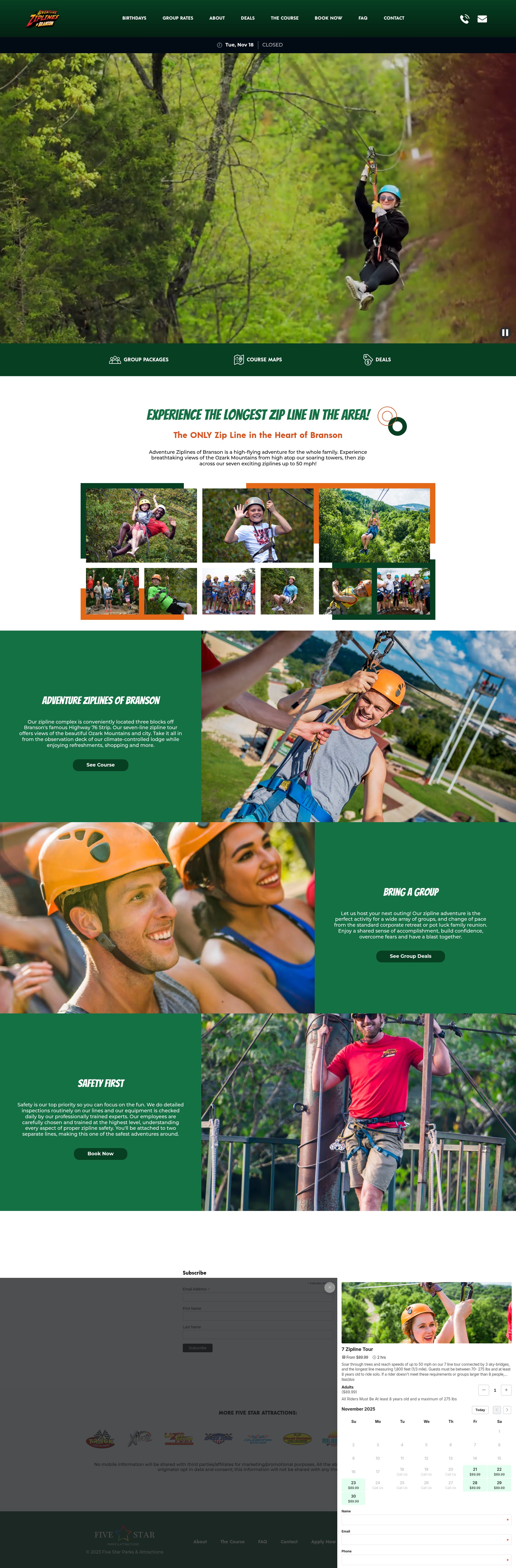 Screenshot of adventureziplinesofbranson.com