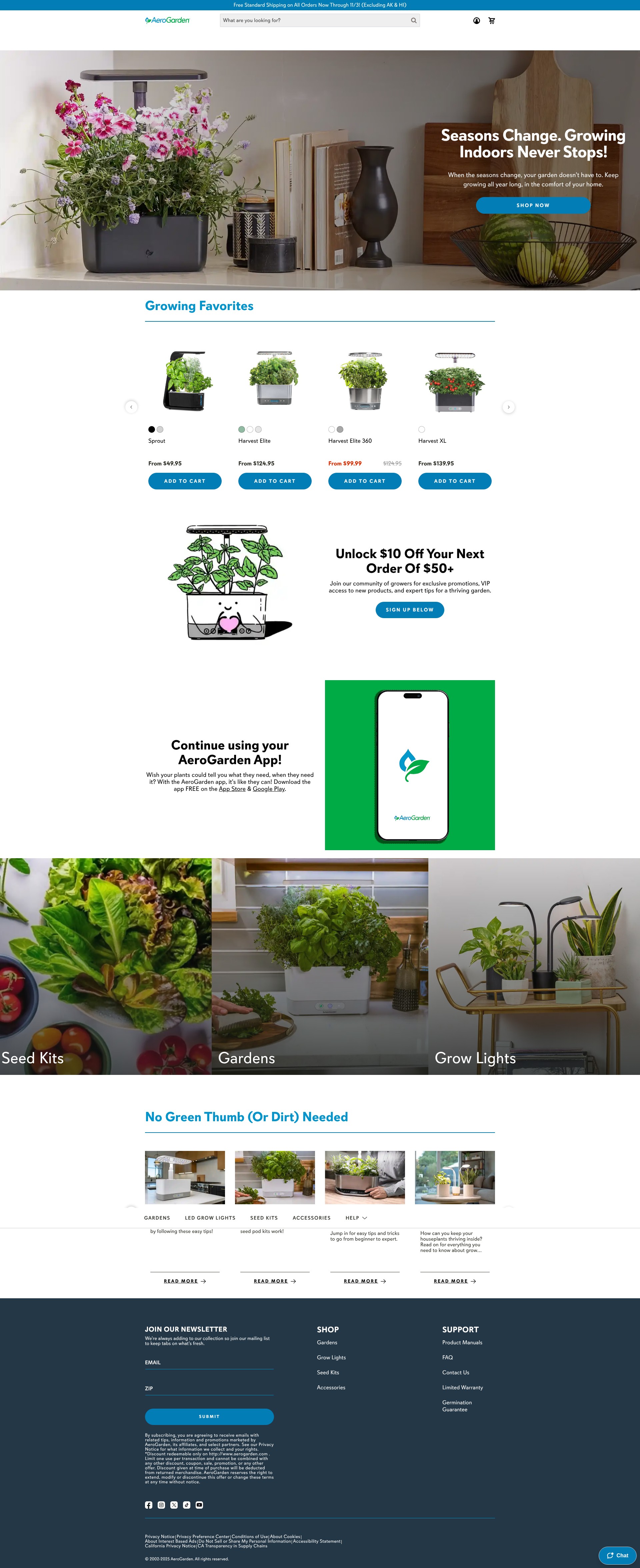 Screenshot of aerogarden.com