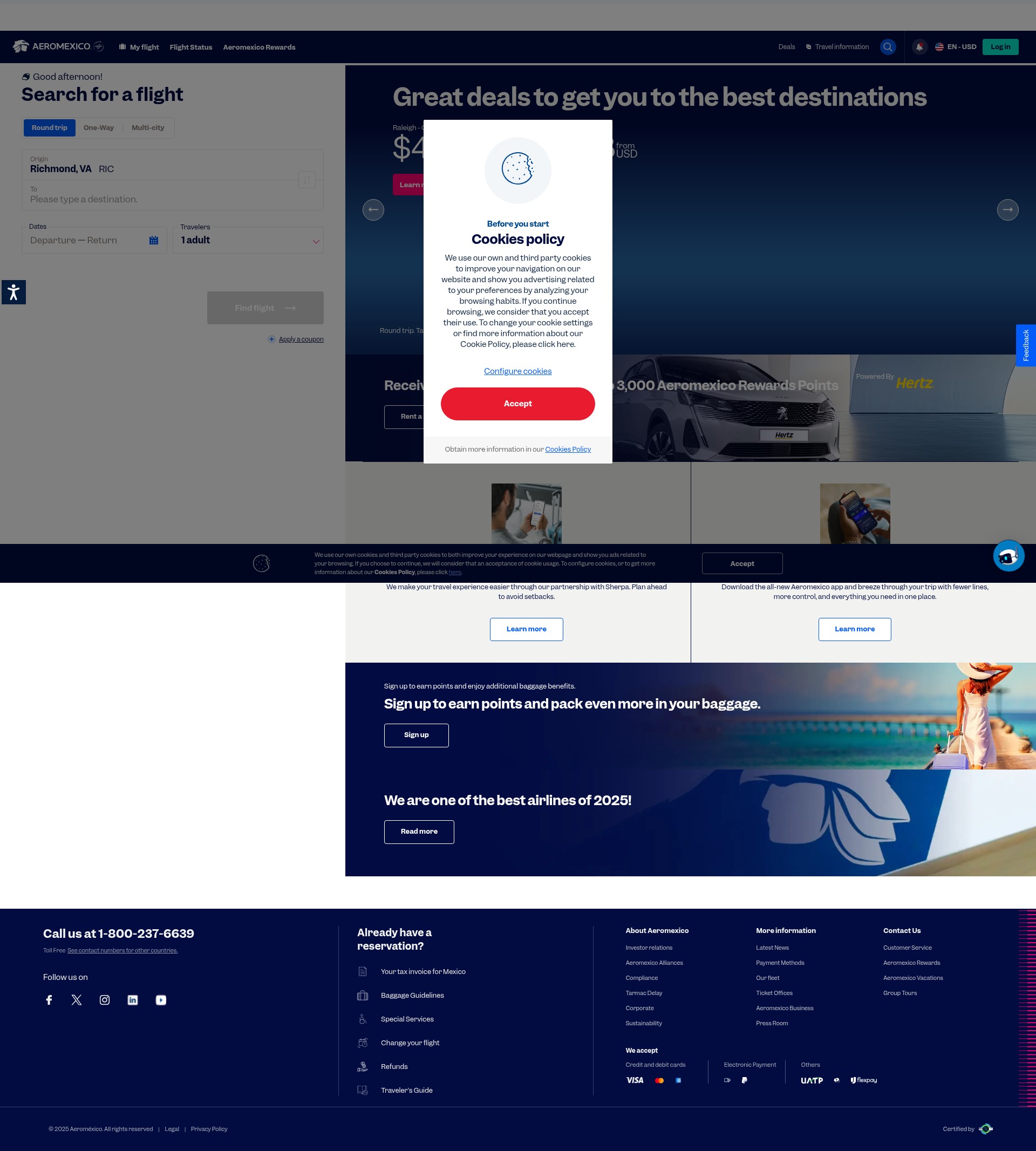 Screenshot of aeromexico.com