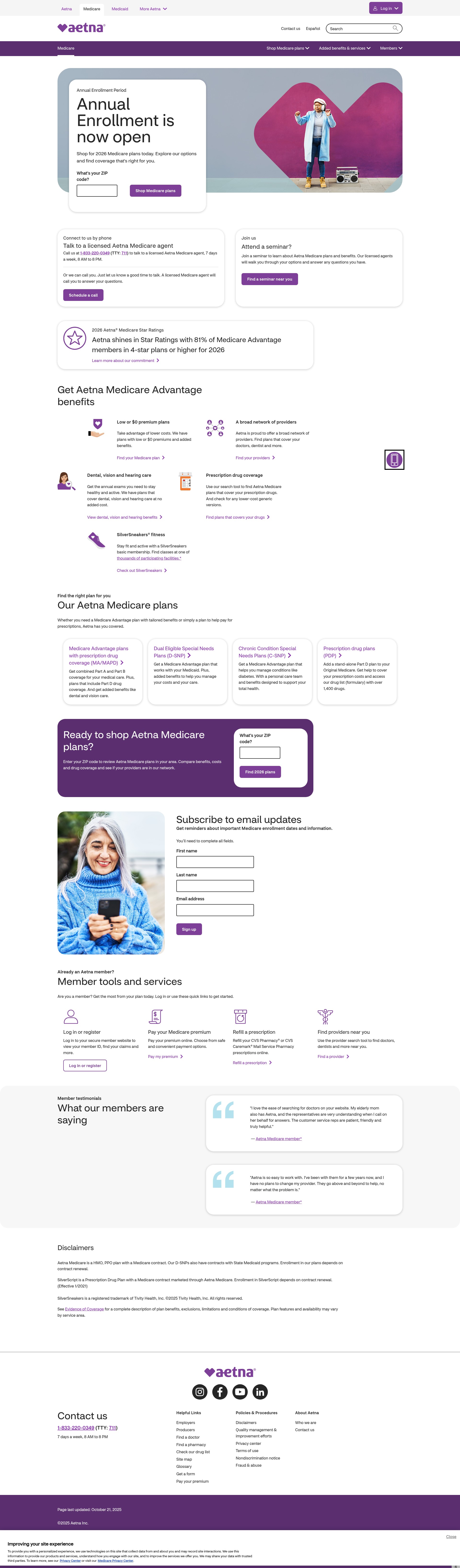 Screenshot of aetnamedicare.com
