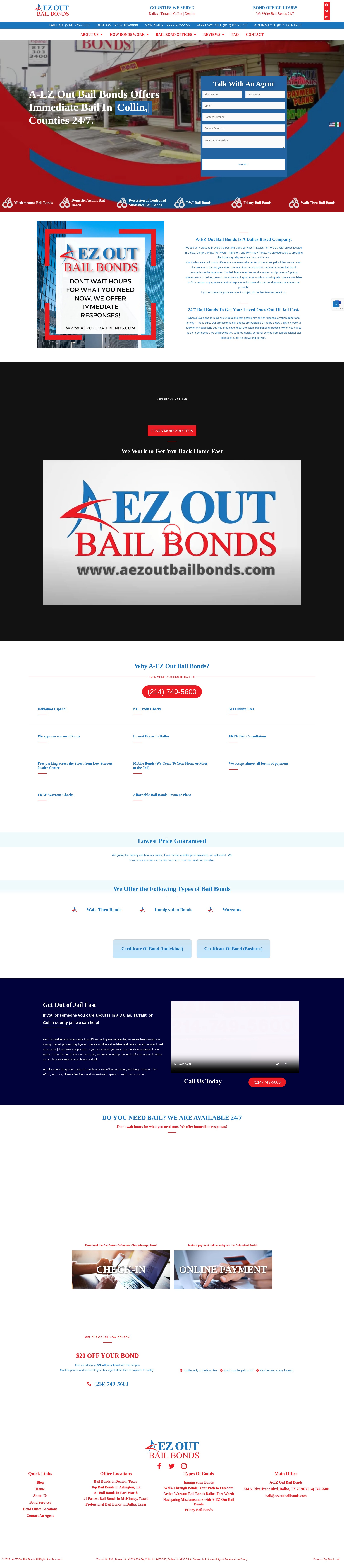 Screenshot of aezoutbailbonds.com
