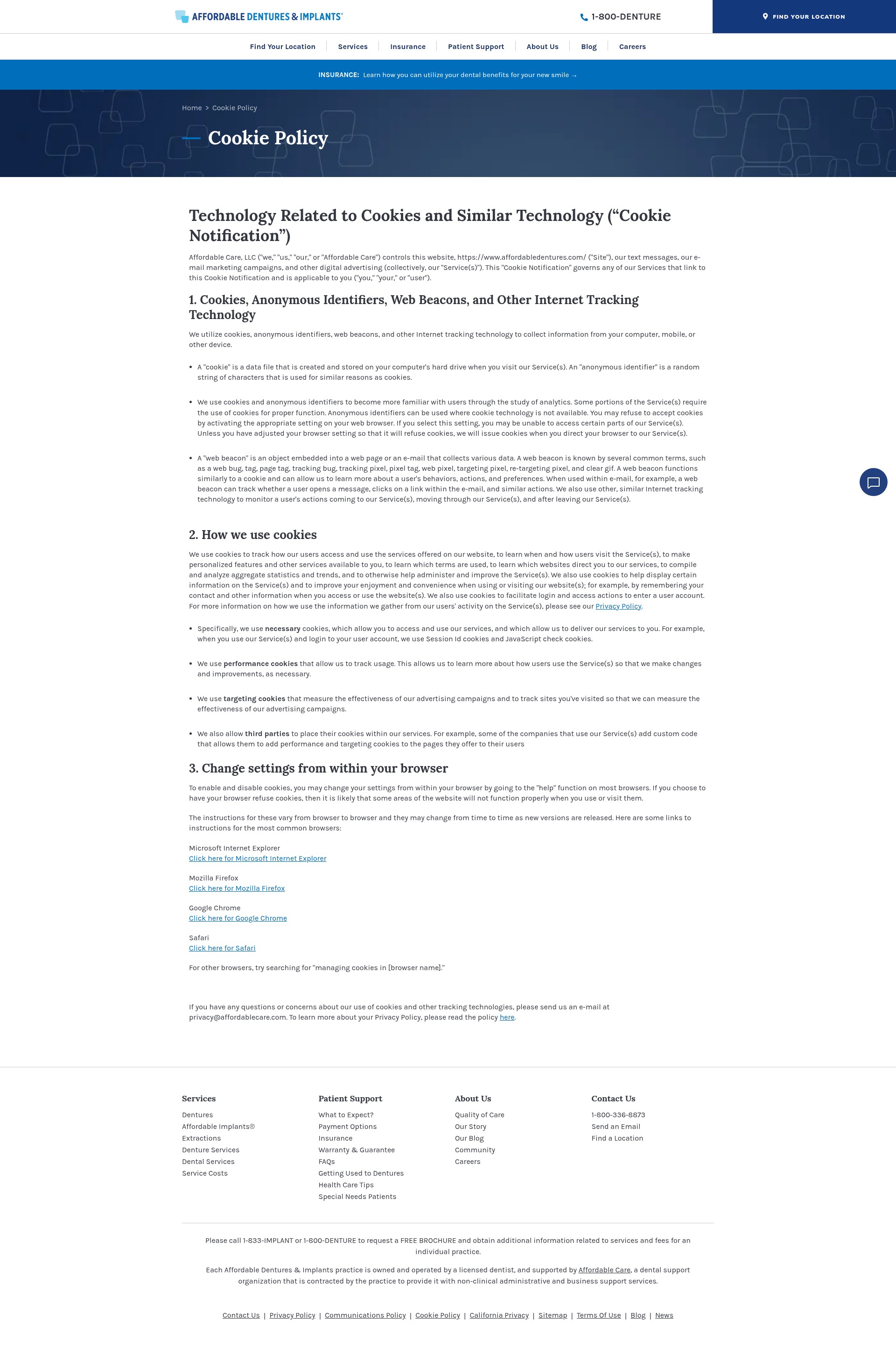 Screenshot of affordabledentures.com