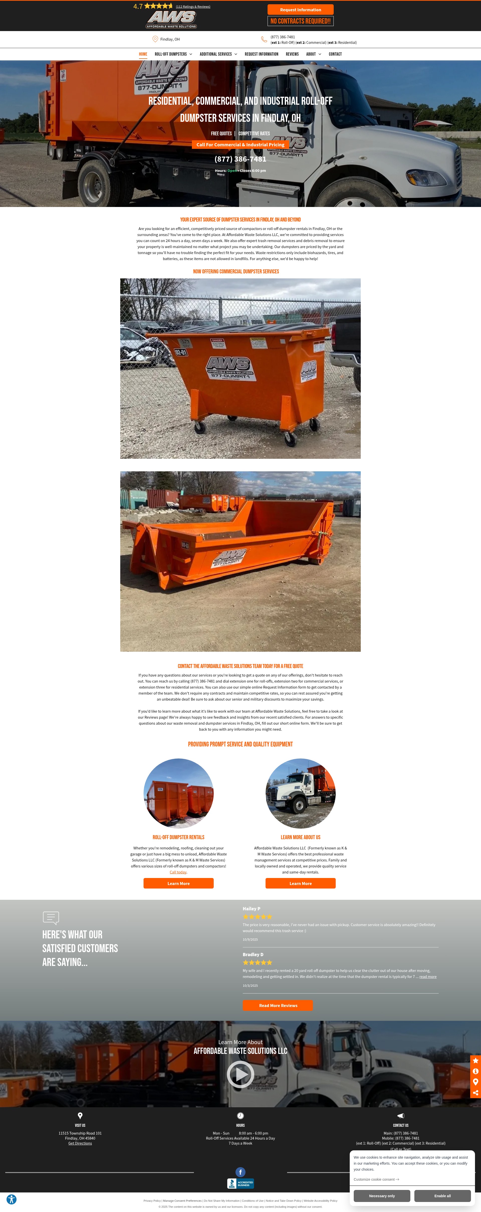 Screenshot of affordablewastesolutionsllc.com