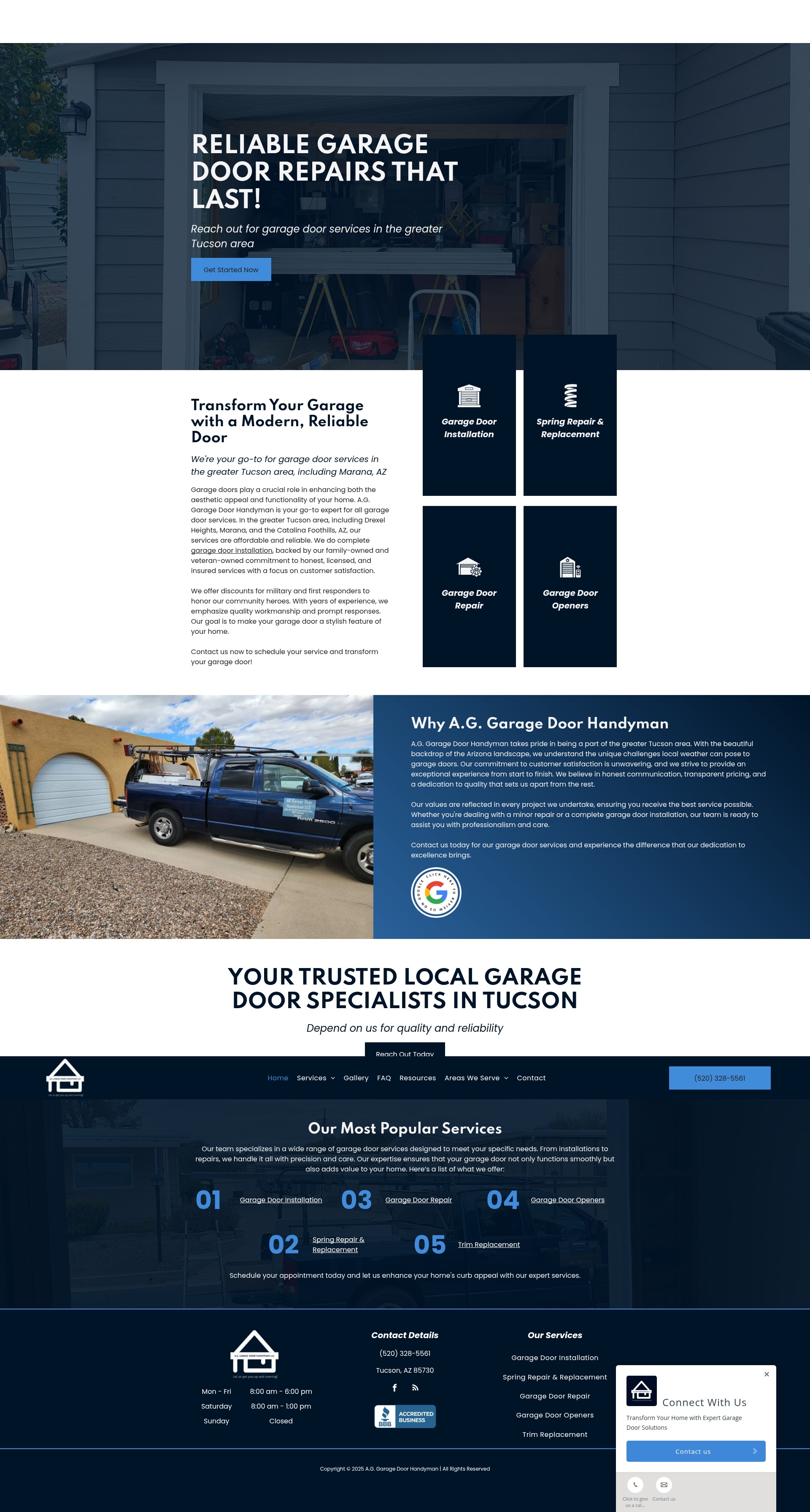 Screenshot of agaragedoorhandyman.com
