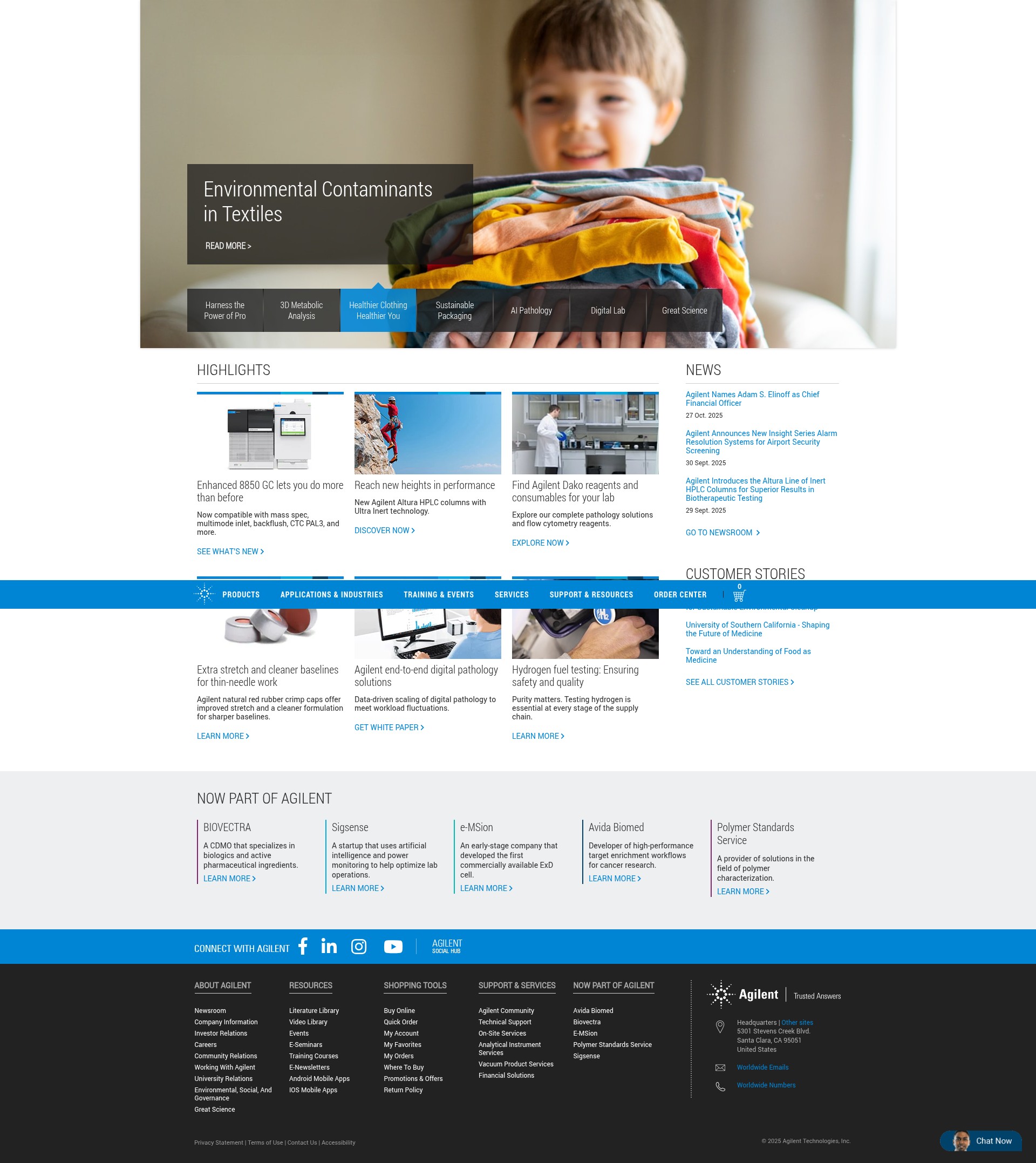 Screenshot of agilent.com