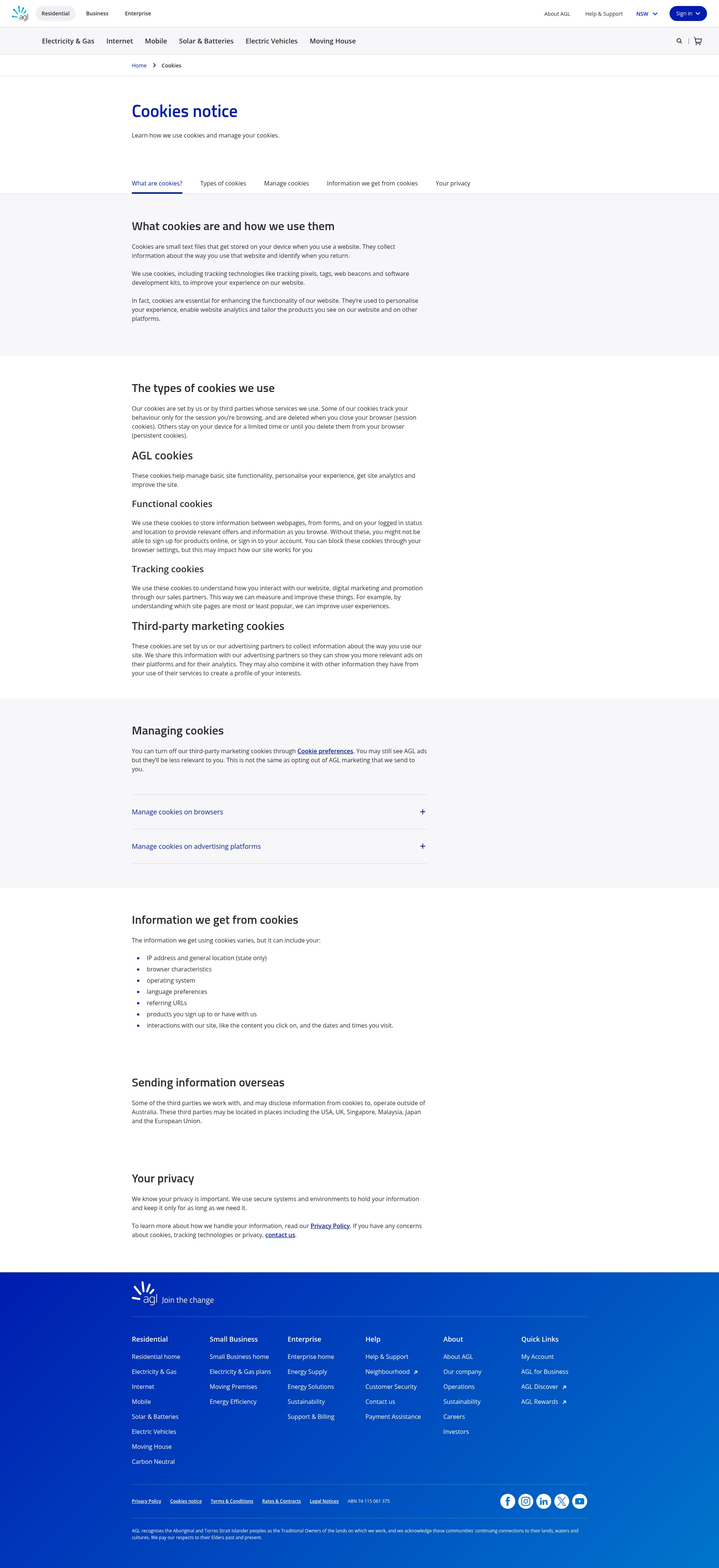Screenshot of agl.com.au